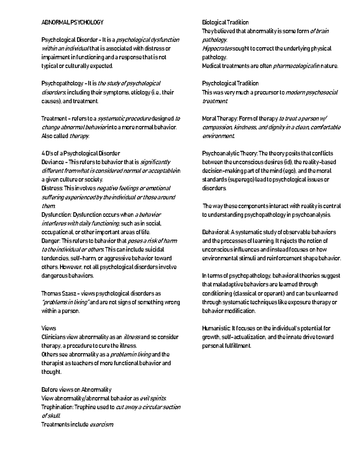 Ab Psych-Rev: Comprehensive Overview of Abnormal Psychology - Studocu