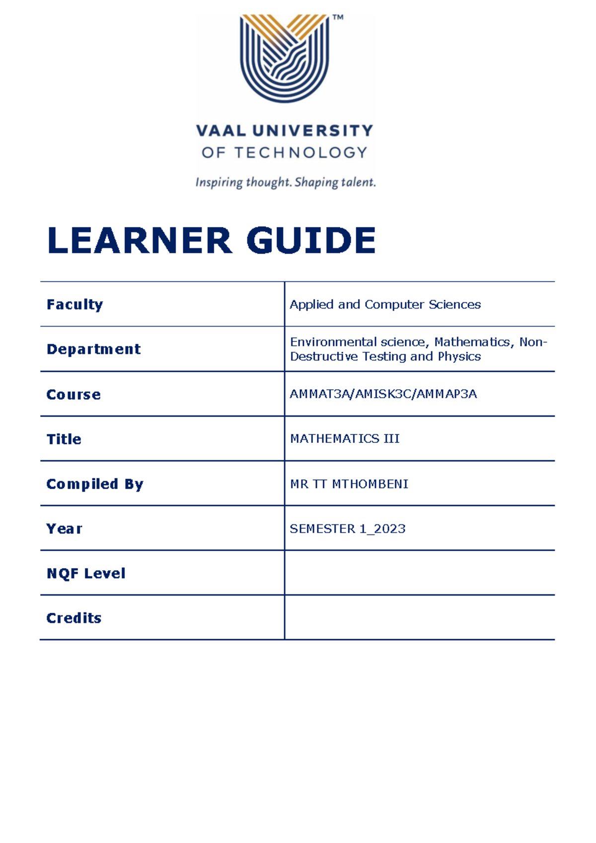 MATHEMATICS III Learner Guide - Course AMMAT3A/AMISK3C/AMMAP3A - Studocu