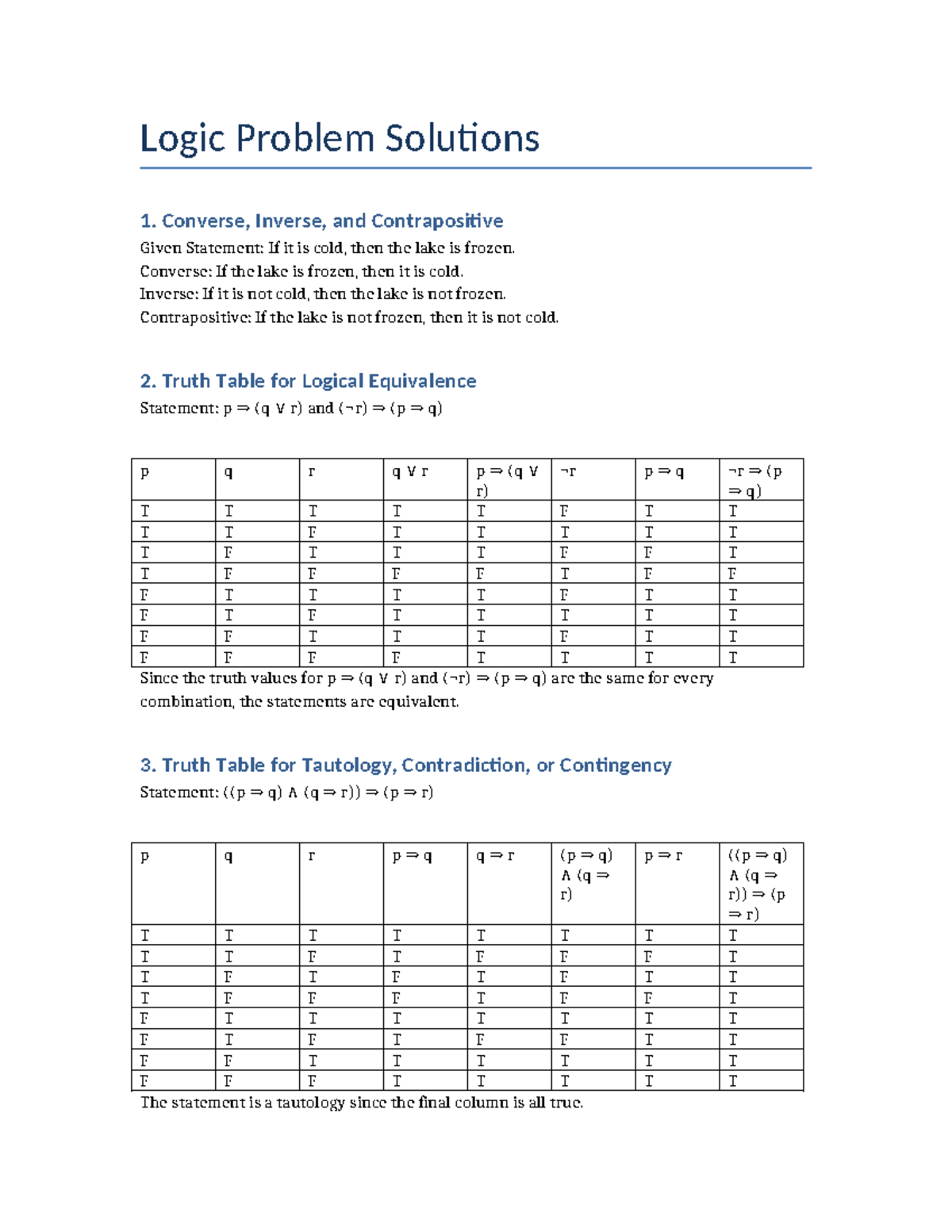 Inverse Statement Truth Table