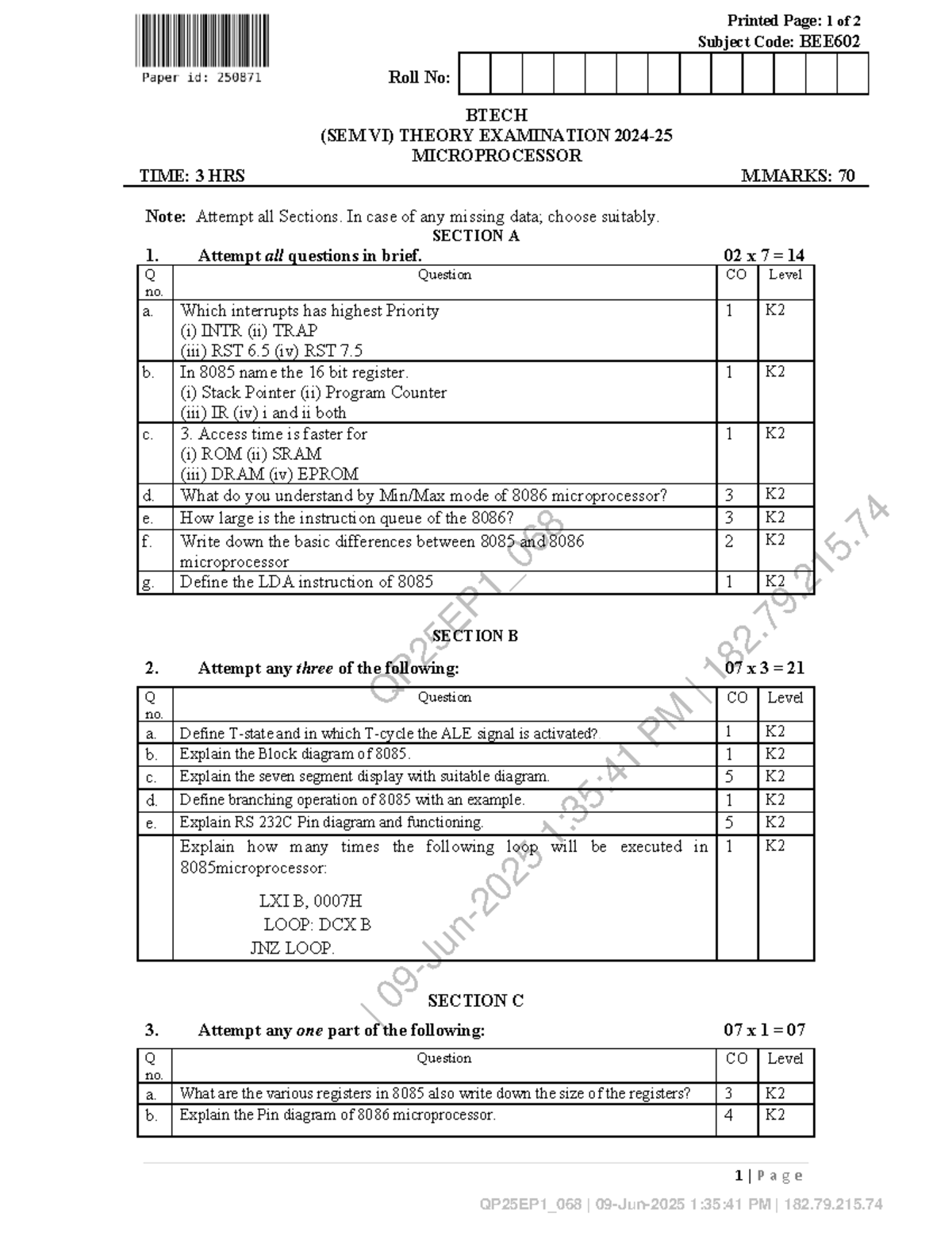 BEE602 - Microprocessor Theory Exam Notes for BTECH SEM VI - Studocu