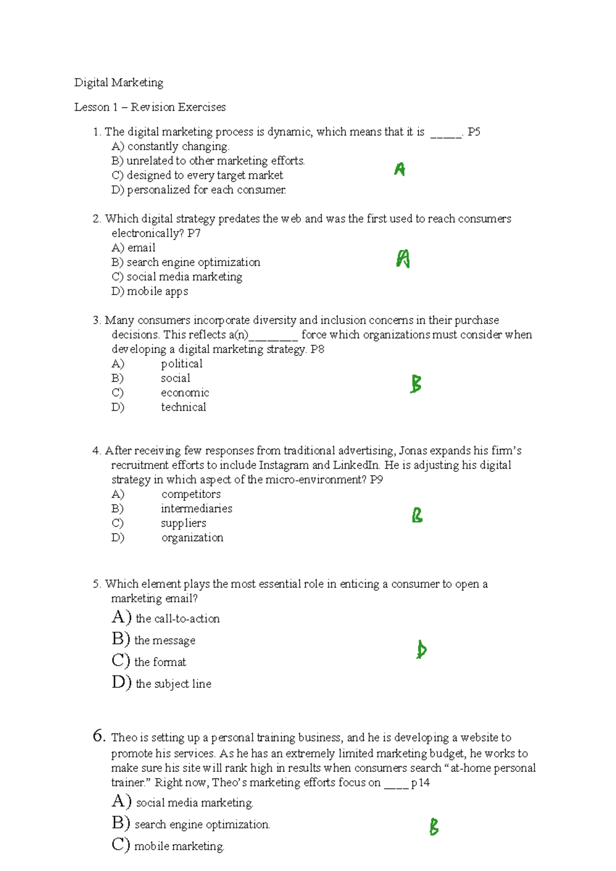 Digital Marketing T1 - Lecture 1 Revision Exercises and Answers - Studocu