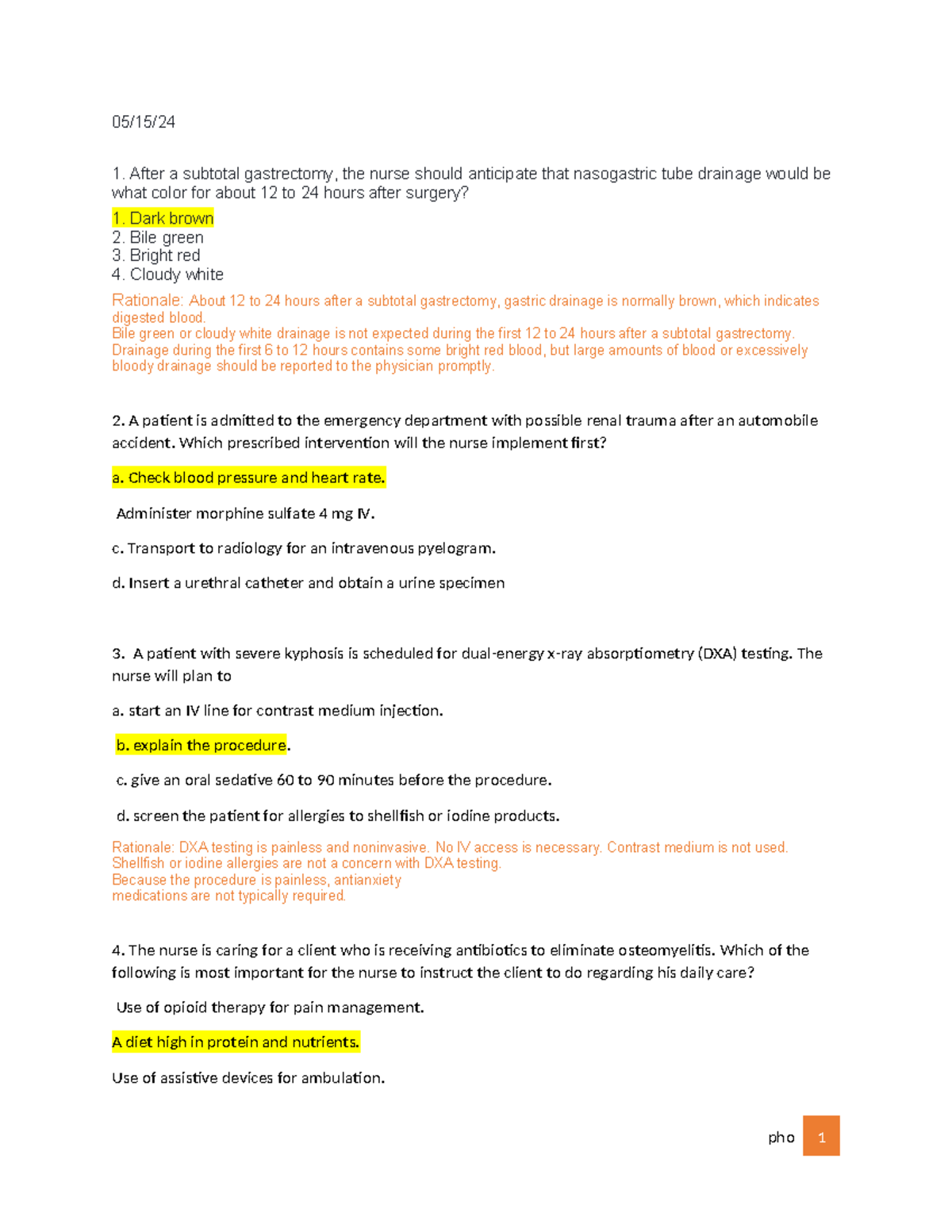 Medsurg 101: Comprehensive Exam Practice Questions and Rationale - Studocu