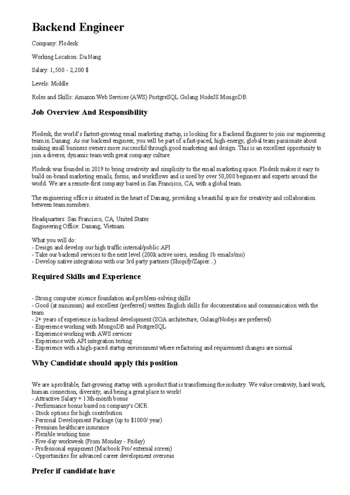 Backend Engineer Job Description - 123123123 - Studocu