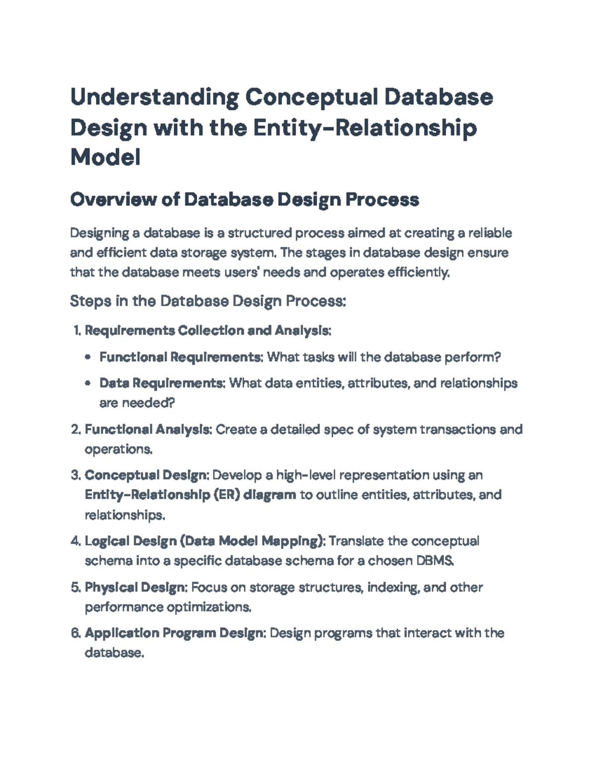 Database Design Process: Conceptual Framework & ER Modeling ...