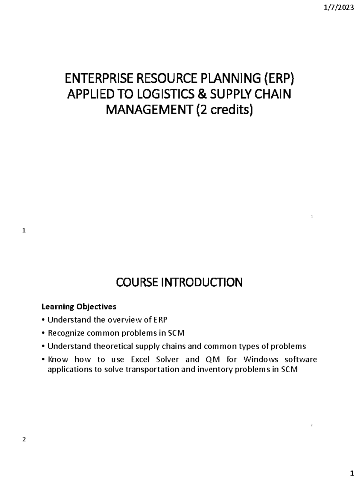 ERP and SCM Notes: Software Applications in Logistics (2 Credits) - Studocu