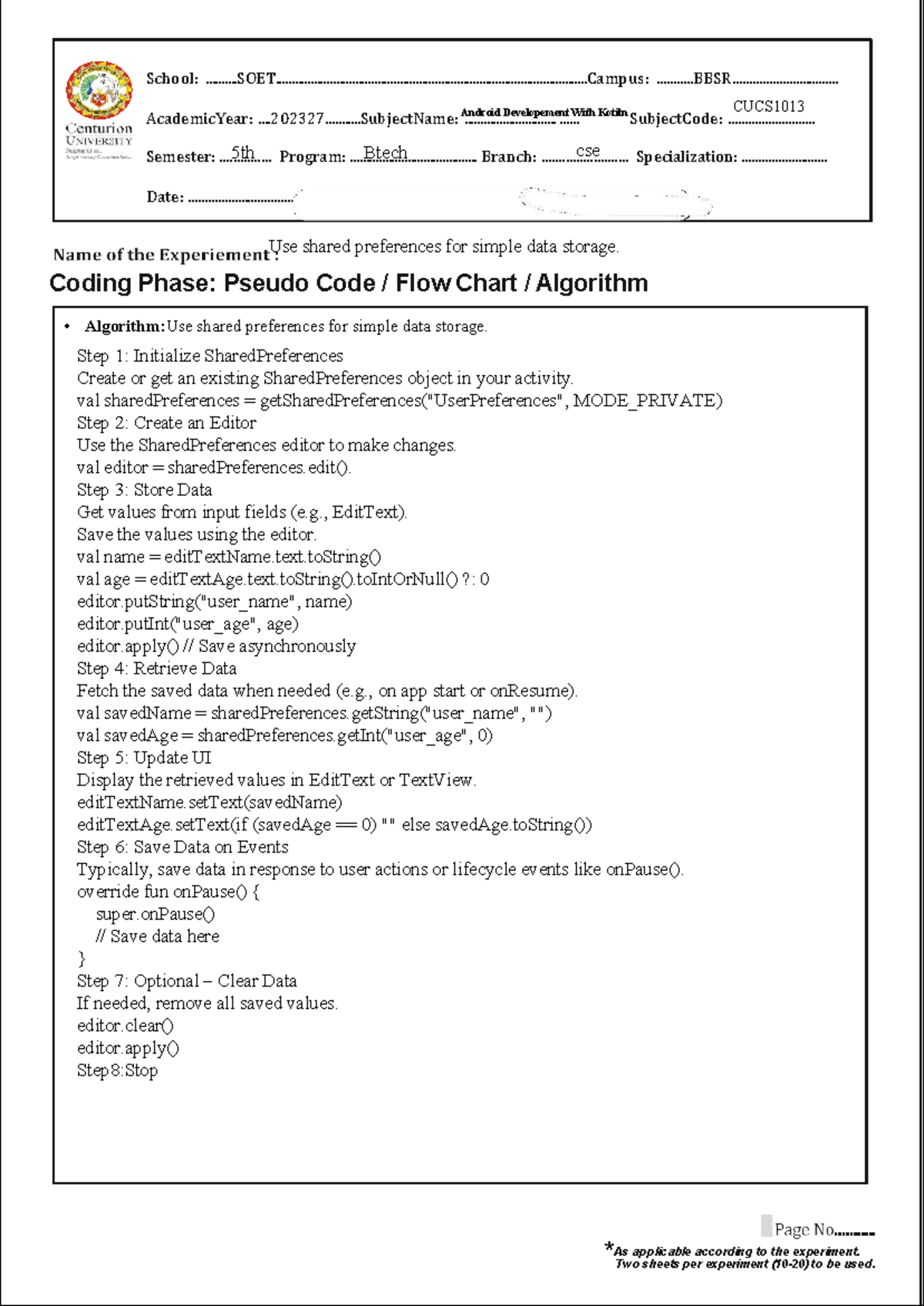CUCS1013 Android Development: Shared Preferences Guide - Studocu