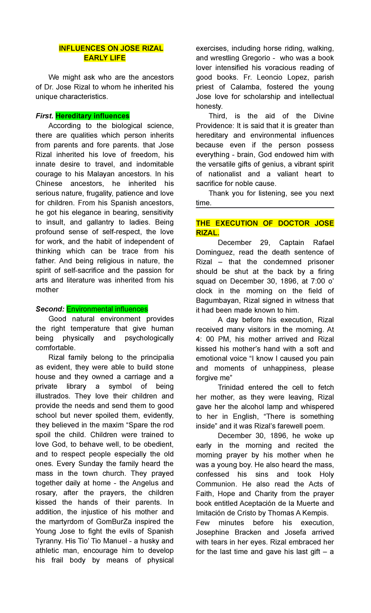Life and Works of Rizal Lecture Notes: Early Life, Trial & Execution ...