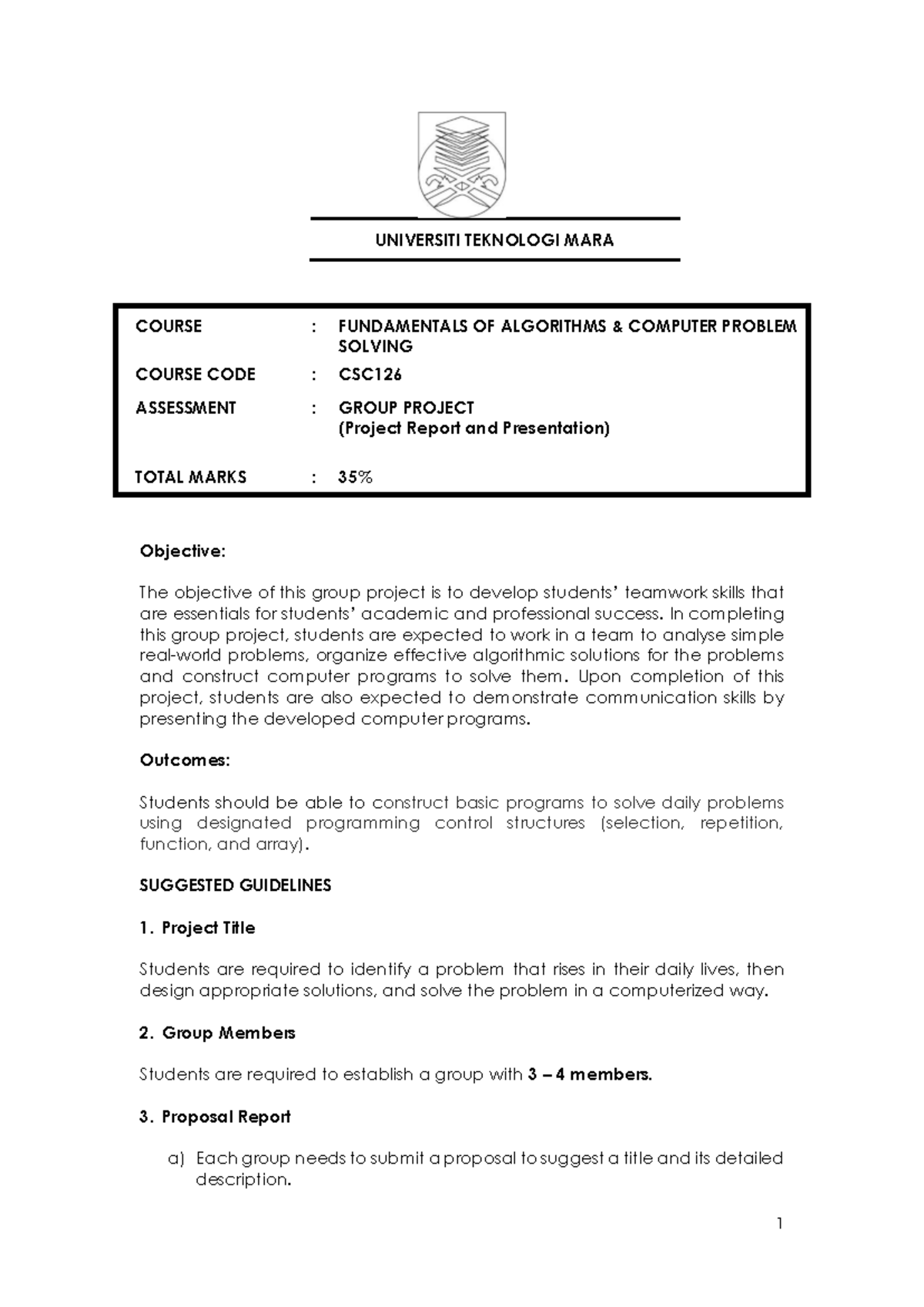 CSC126 20234 Group Project Report & Presentation Guidelines - Studocu