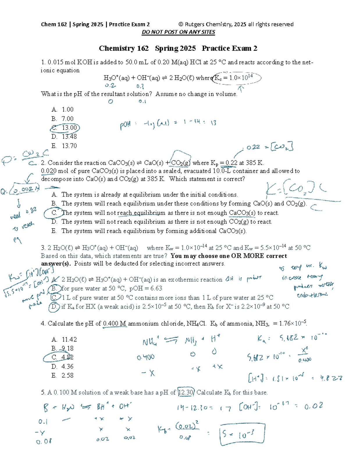 Chem 162 Spring 2025 Practice Exam 2 - Rutgers University - Studocu