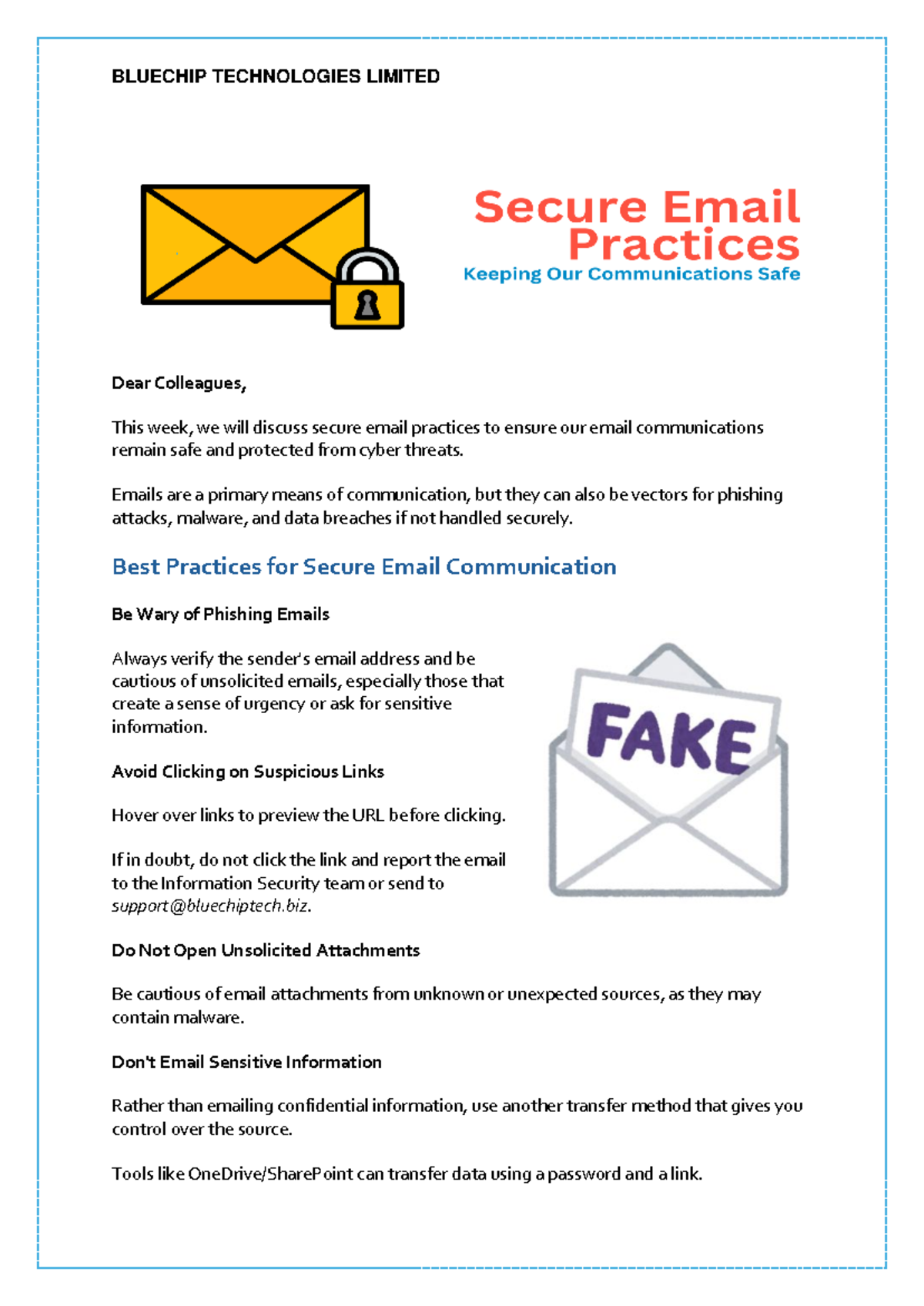 Secure Email Practices - Keeping Our Communications Safe at BLUECHIP ...