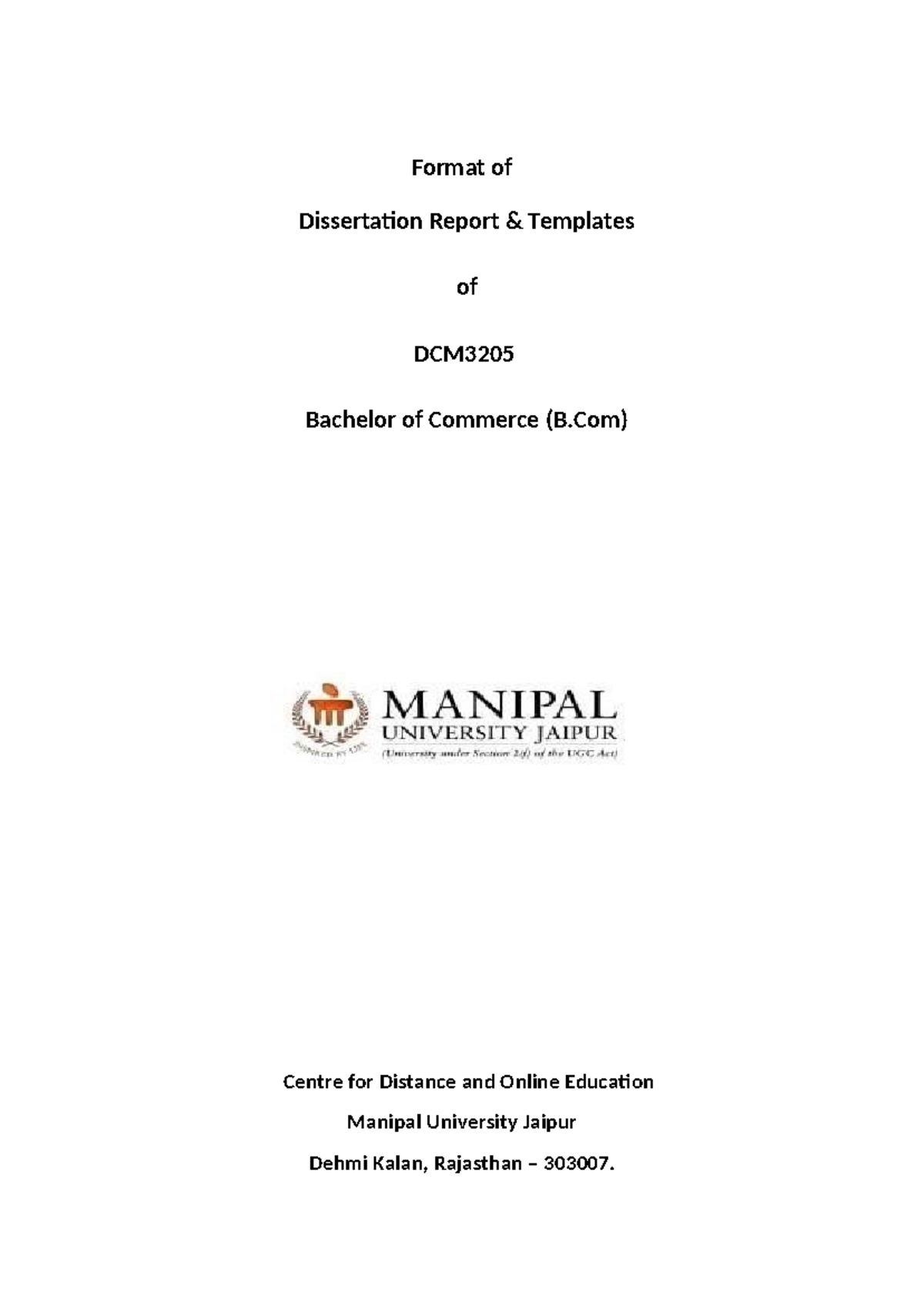 Dissertation Report Format and Templates (DCM3205) - Studocu