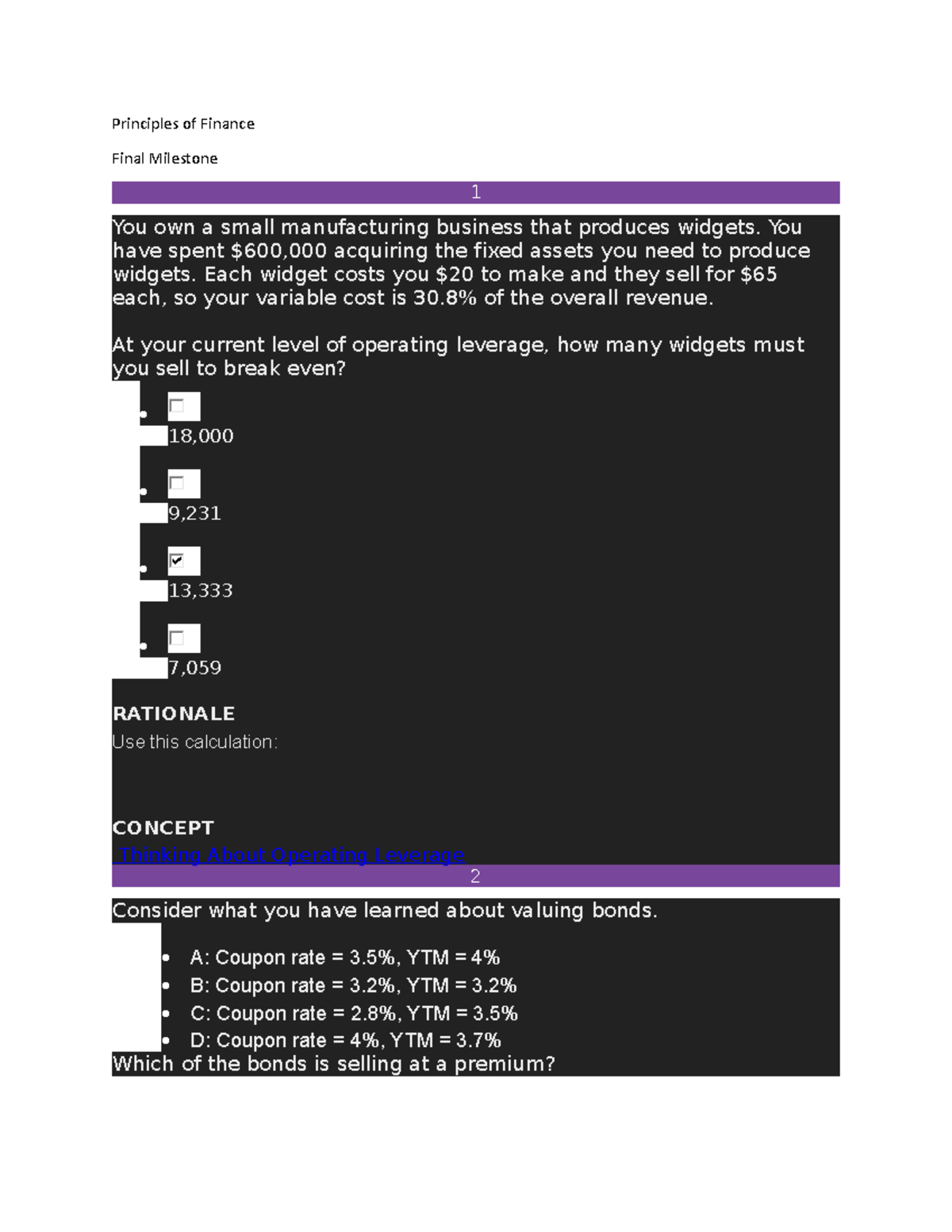 Principles of Finance FIN 501 Final Milestone Study Notes - Studocu