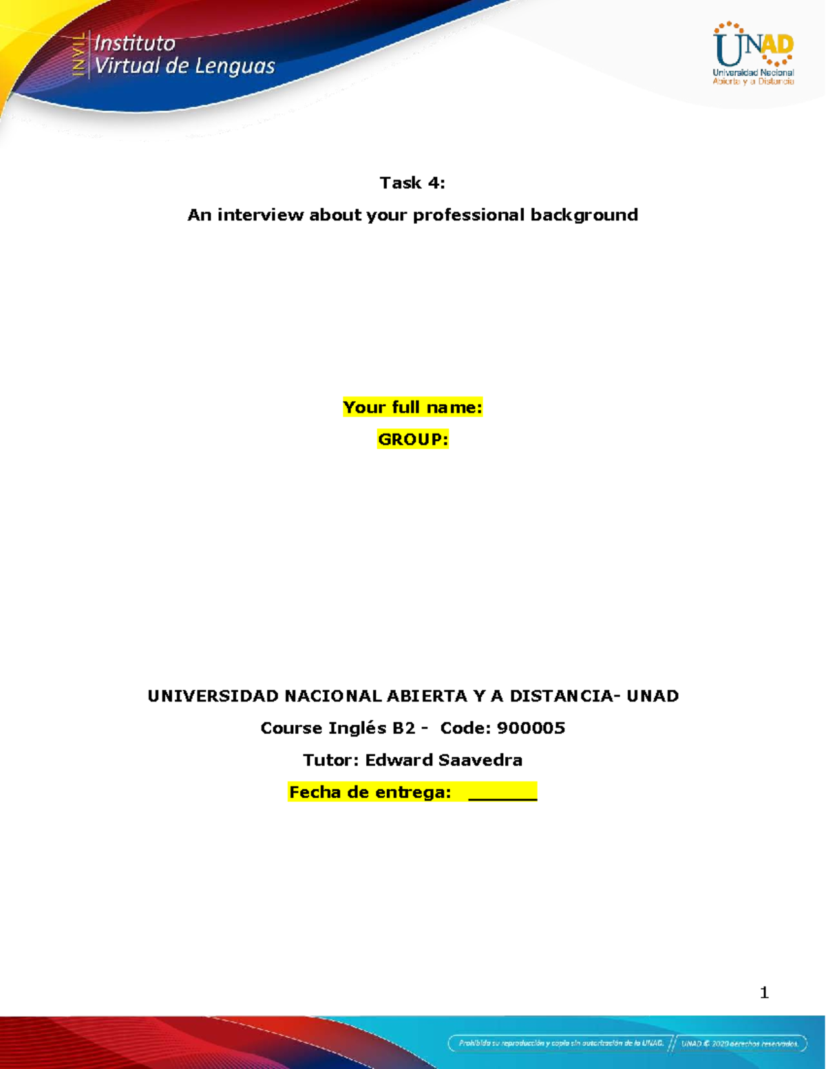 Invil Template 803: Task 4 - Job Interview & Feedback - Inglés B2 - Studocu