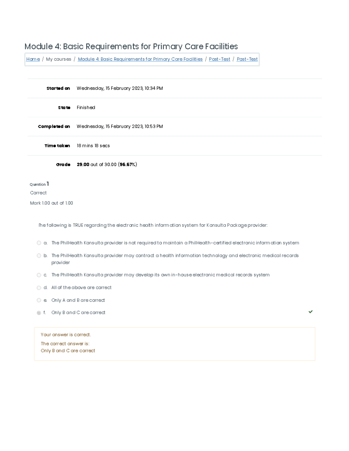Module 4: Post-Test on Basic Requirements for Primary Care Facilities ...