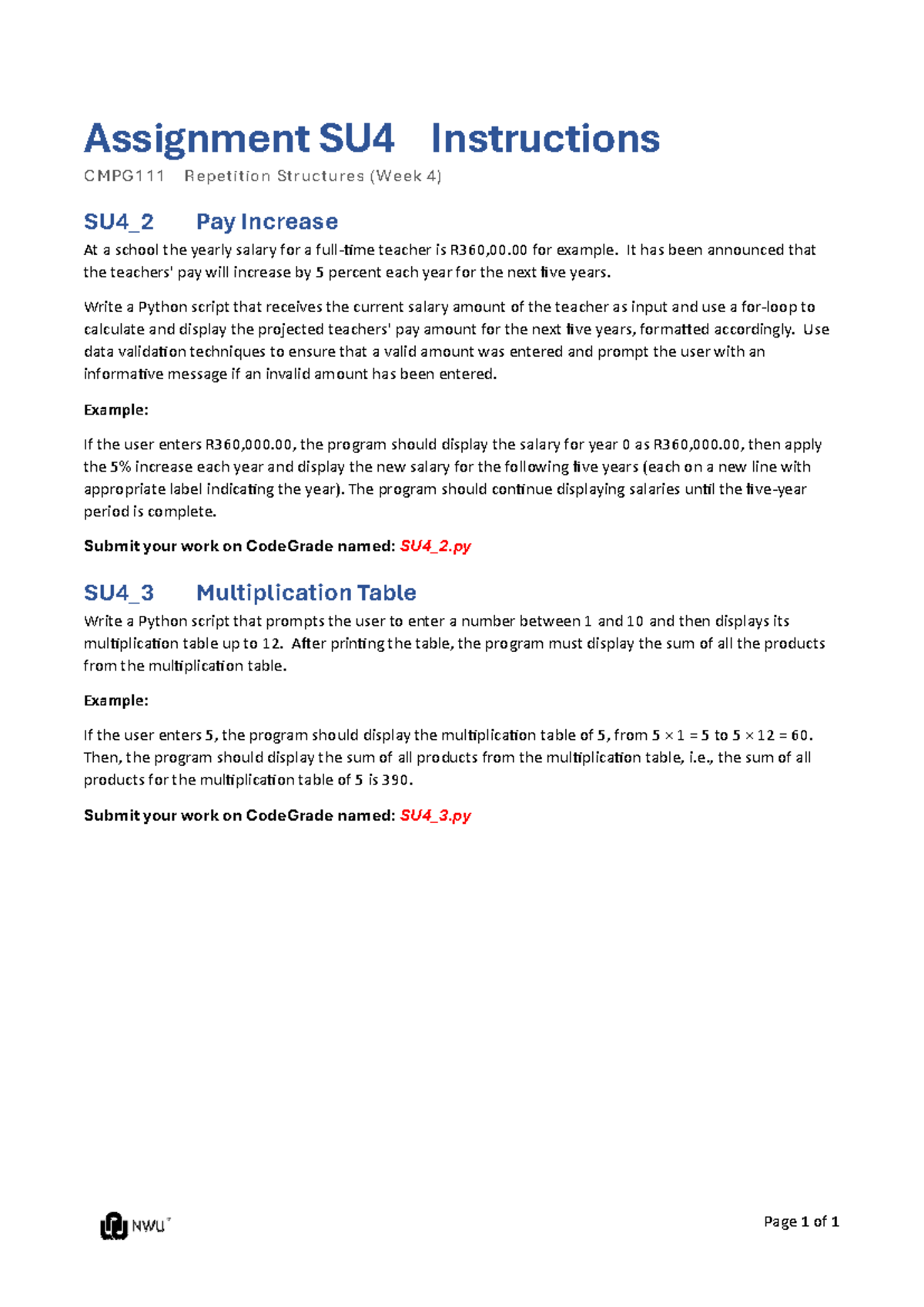 Assignment SU4+instructions+ for - Page 1 of 1 Assignment SU4 ...