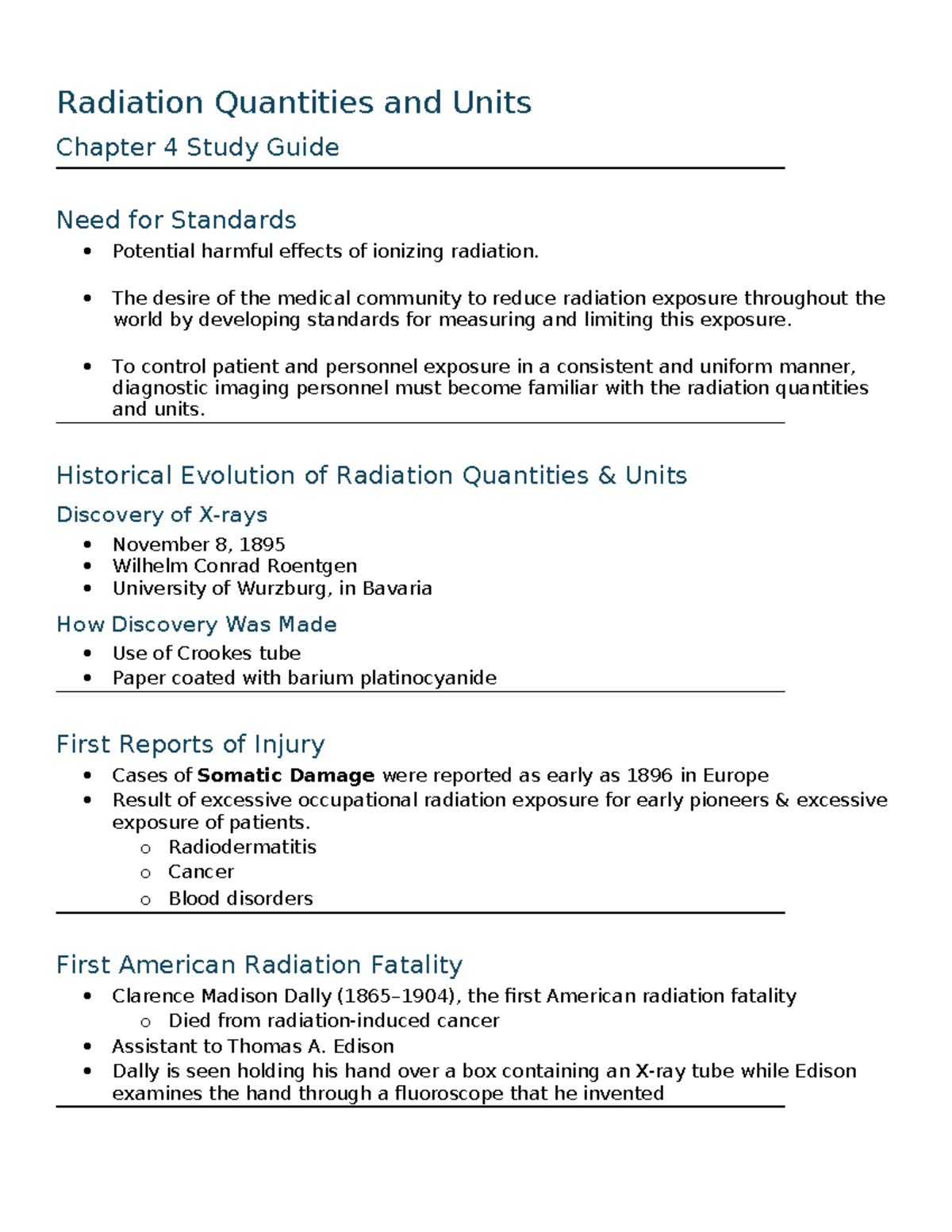 Chapter 4 Study Guide: Radiation Quantities and Units Overview - Studocu