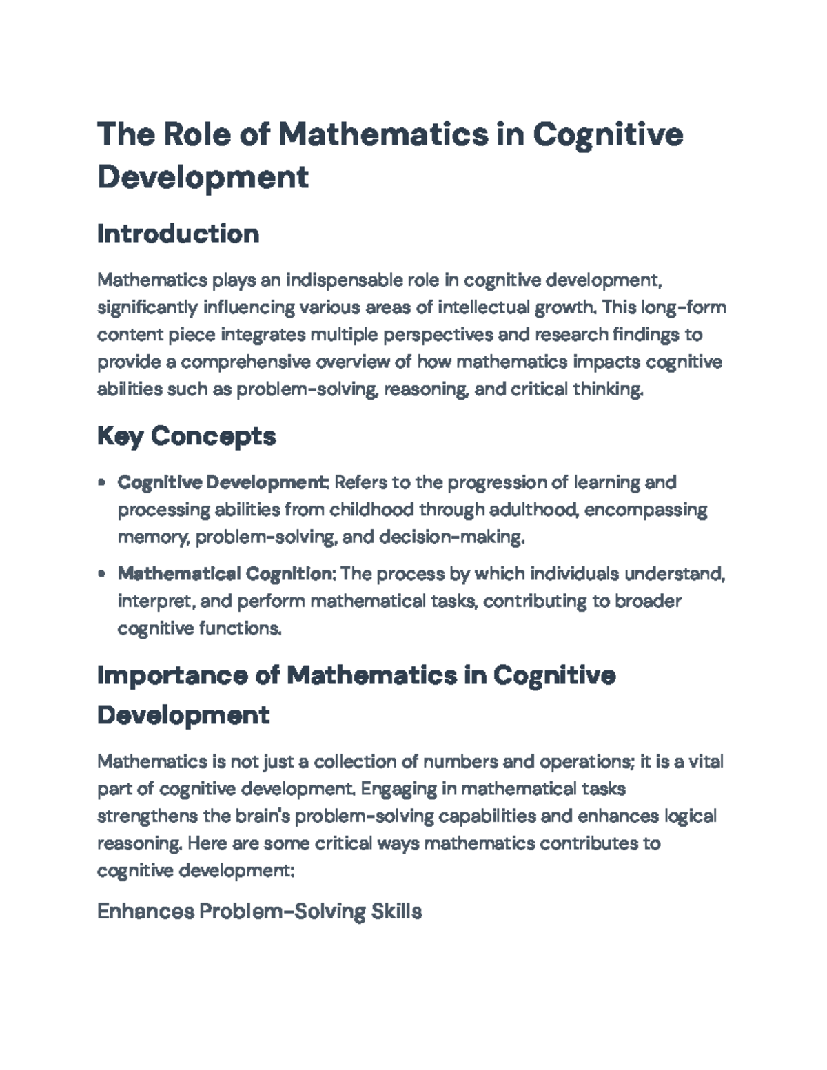 Mathematics and Cognitive Development: Key Insights and Perspectives ...