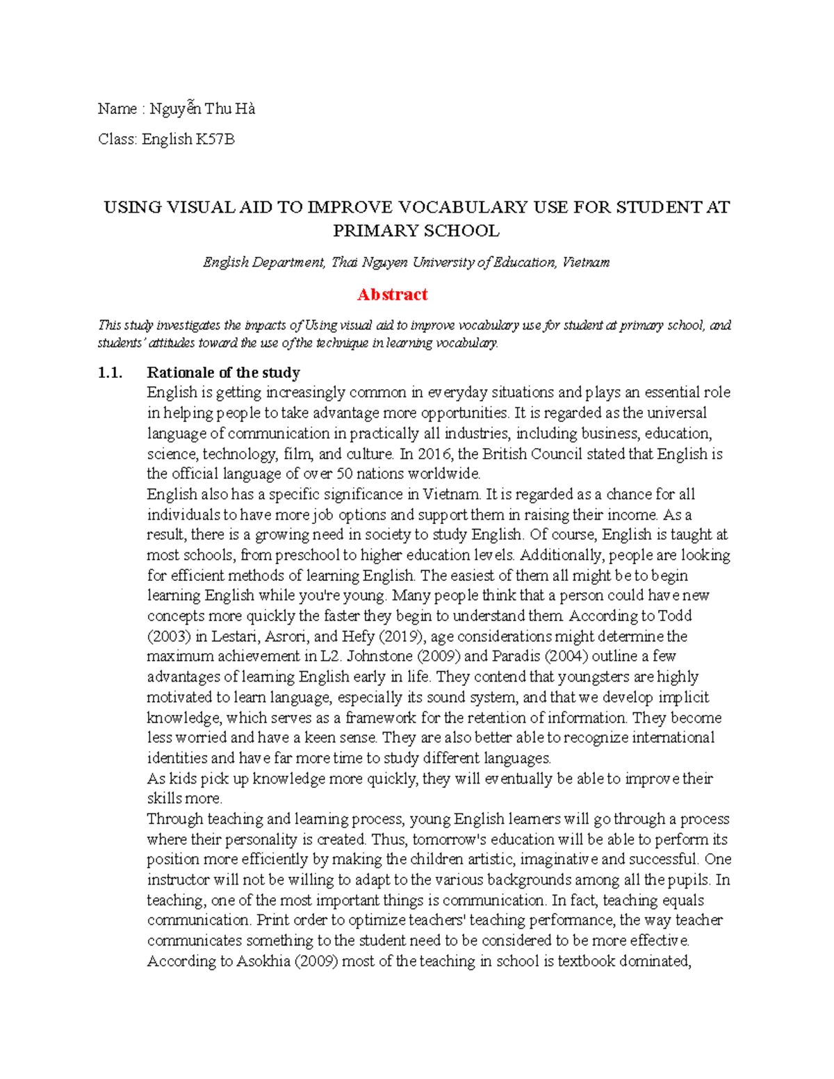 Rational-Chap 1 (NCKH Using visual aid-Thu Ha) - Name : Nguyễn Thu Hà ...