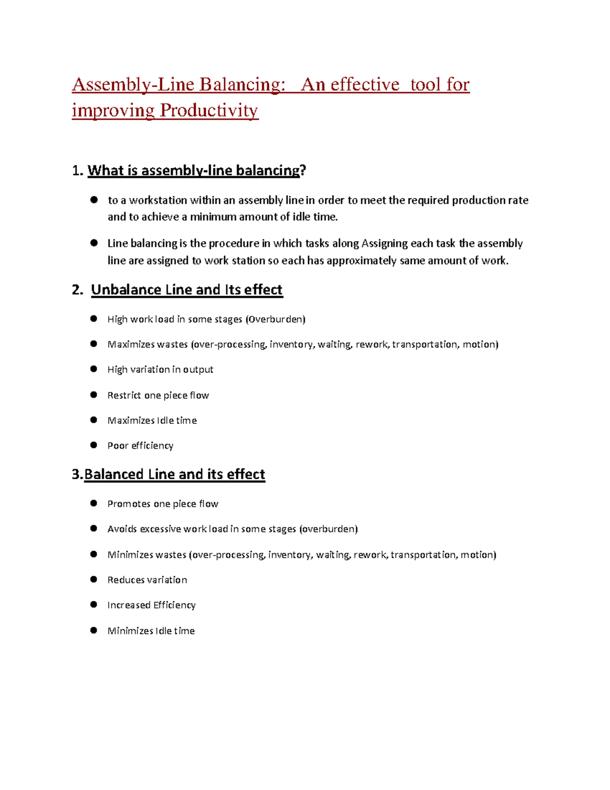 Assembly Line Balancing: Strategies for Maximizing Productivity - Studocu