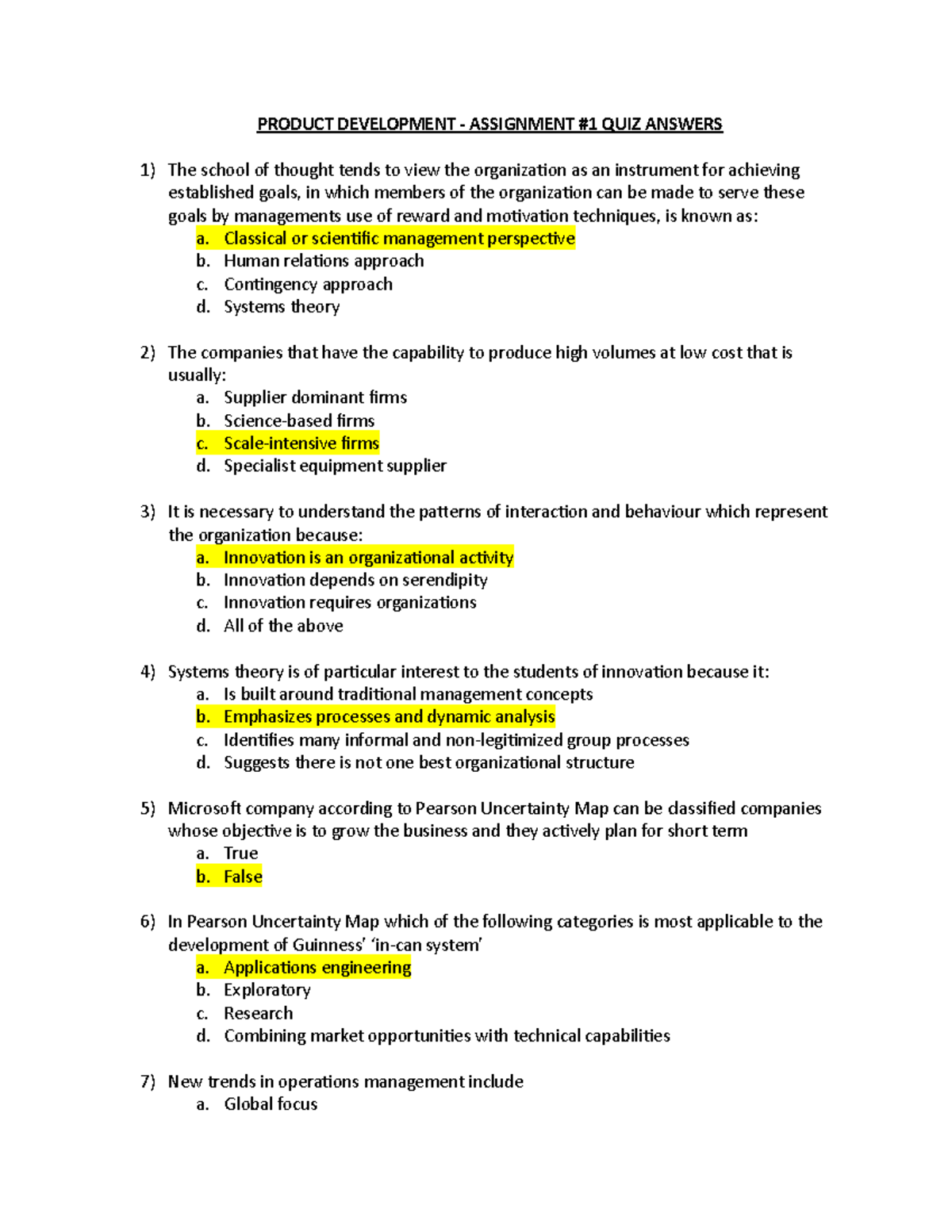 PD 101 Midterm Quiz Answers on Product Development Concepts - Studocu