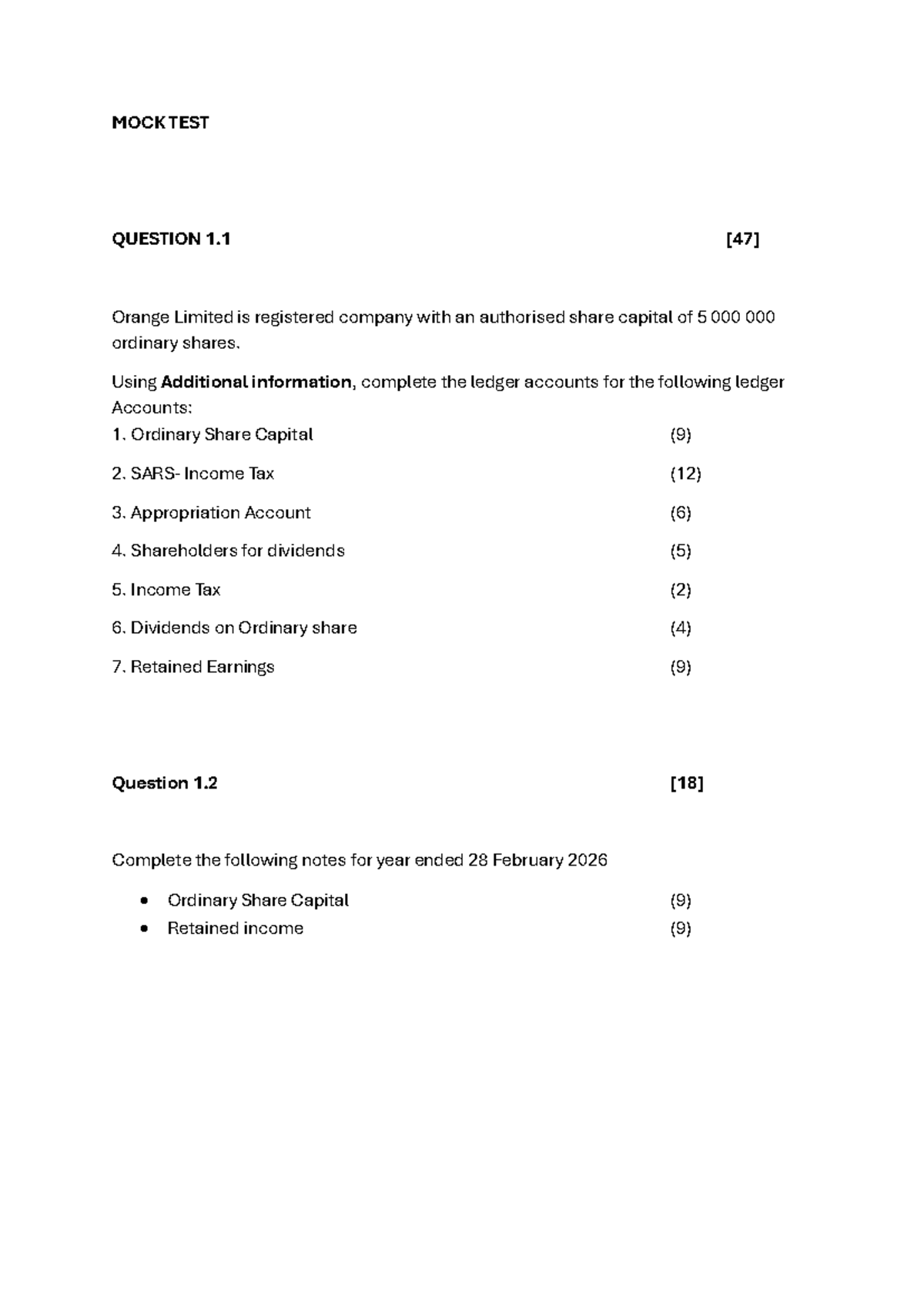 MOCK TEST - Basic Accounting Concepts (ACCT101) - Studocu