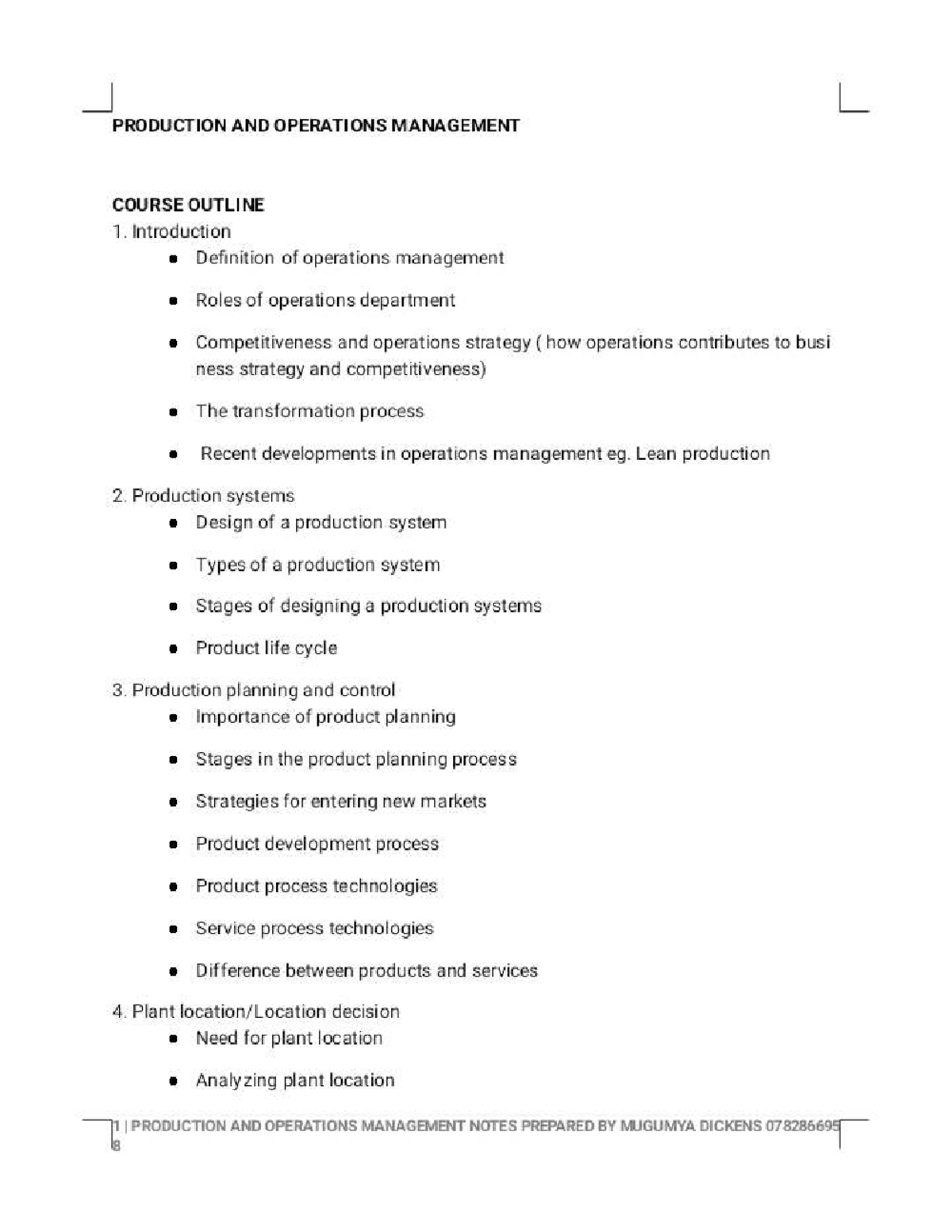 Production and Operations Management Handout 1: Comprehensive Overview ...