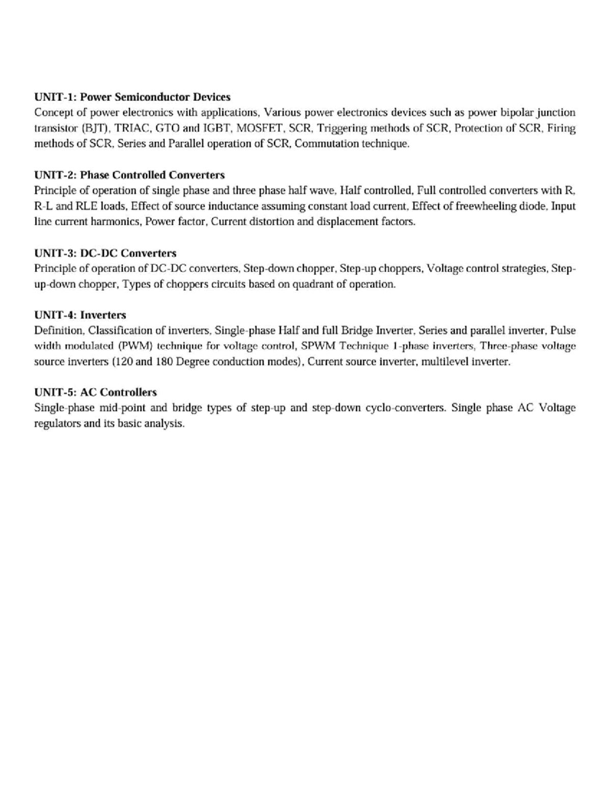 Power Electronics & Control Systems Syllabus (5th Sem) - Studocu