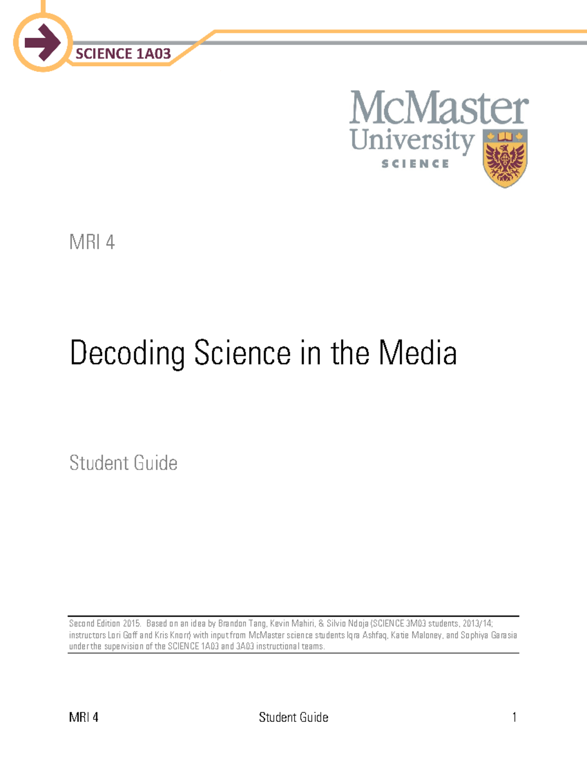 MRI 4 Student Guide: Critical Evaluation of Media Science - Studocu