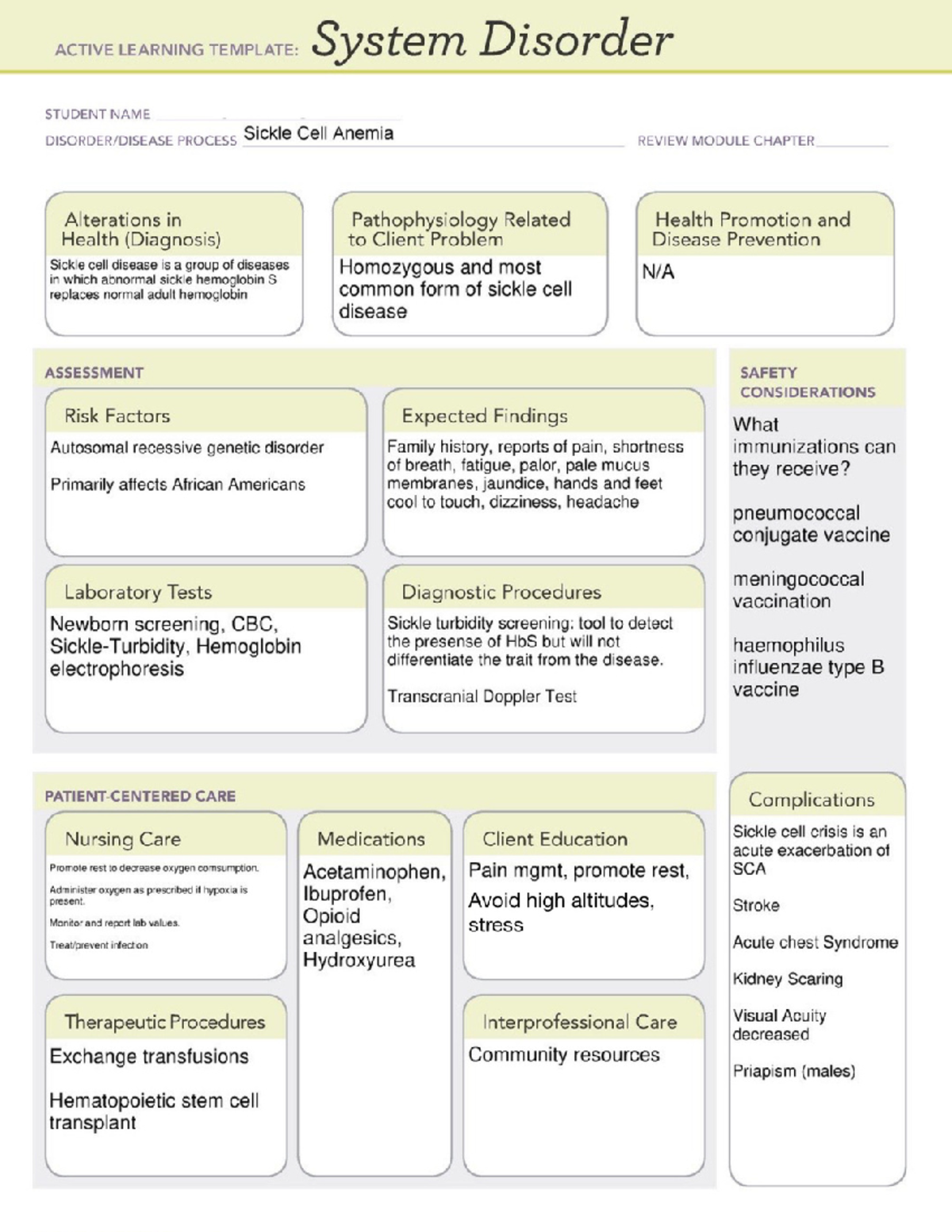 SICD 101 Active Learning Template: Sickle Cell Anemia Insights Studocu