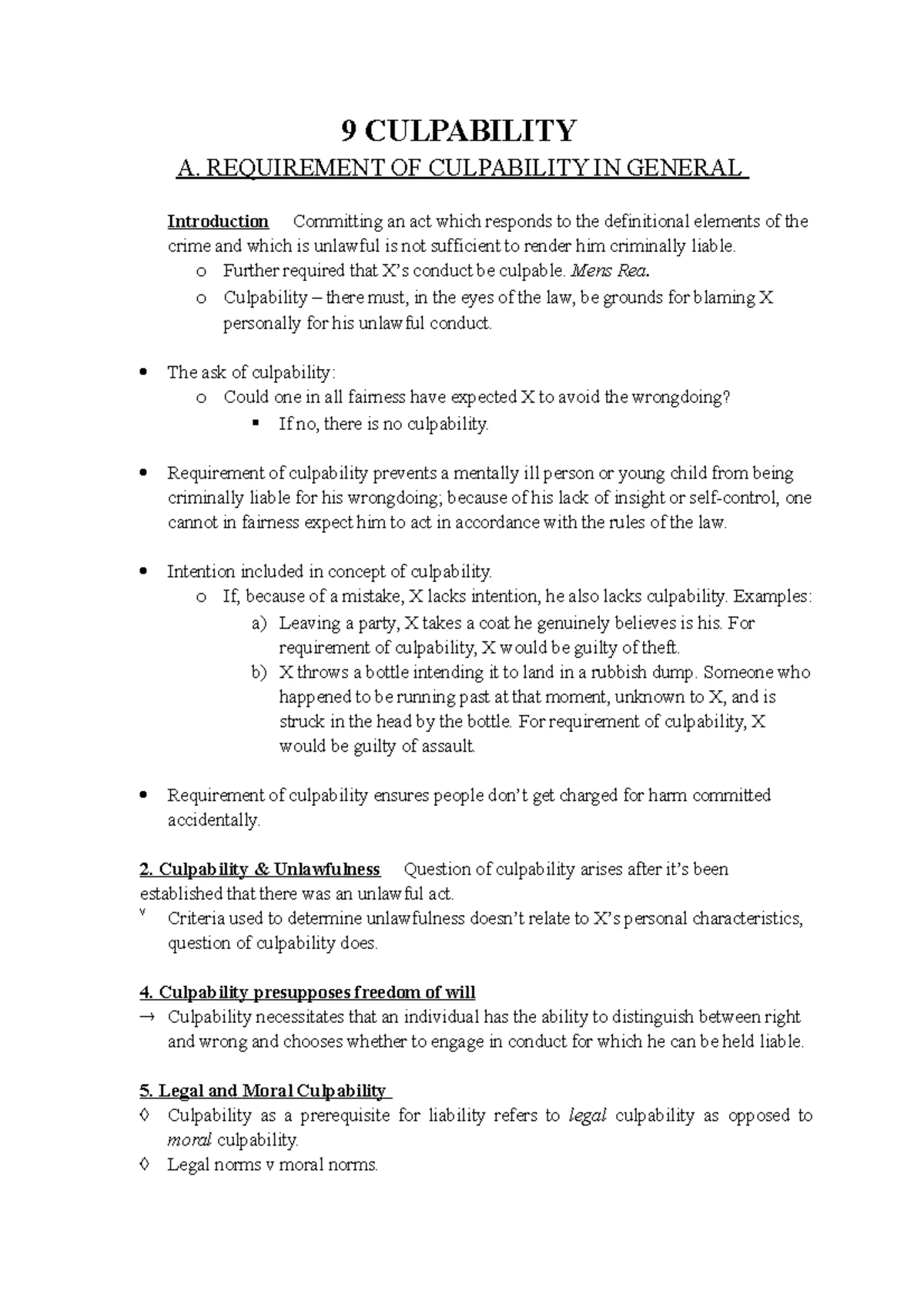 Culpability Criminal Law - 9 CULPABILITY A. REQUIREMENT OF CULPABILITY ...