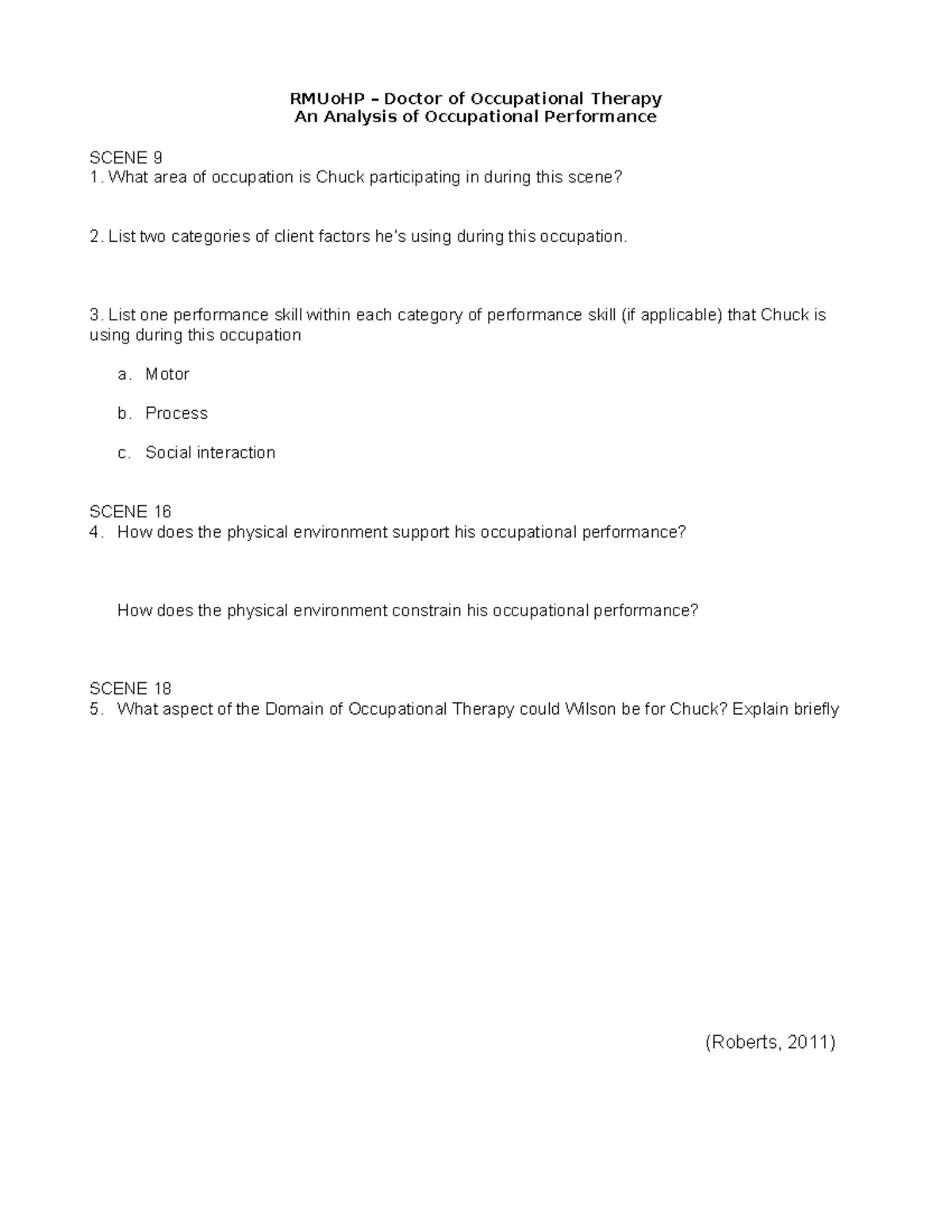 RMUoHP Doctor of Occupational Therapy Activity 2: Analysis of ...
