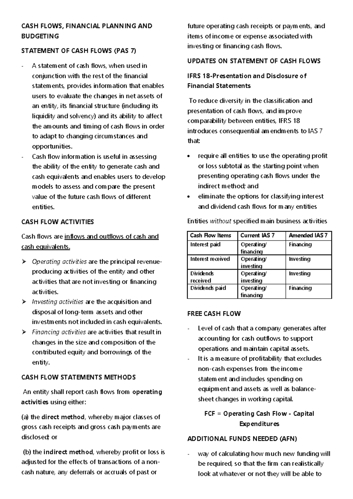 MAS3: Cash Flow, Financial Planning & Budgeting Overview - Studocu