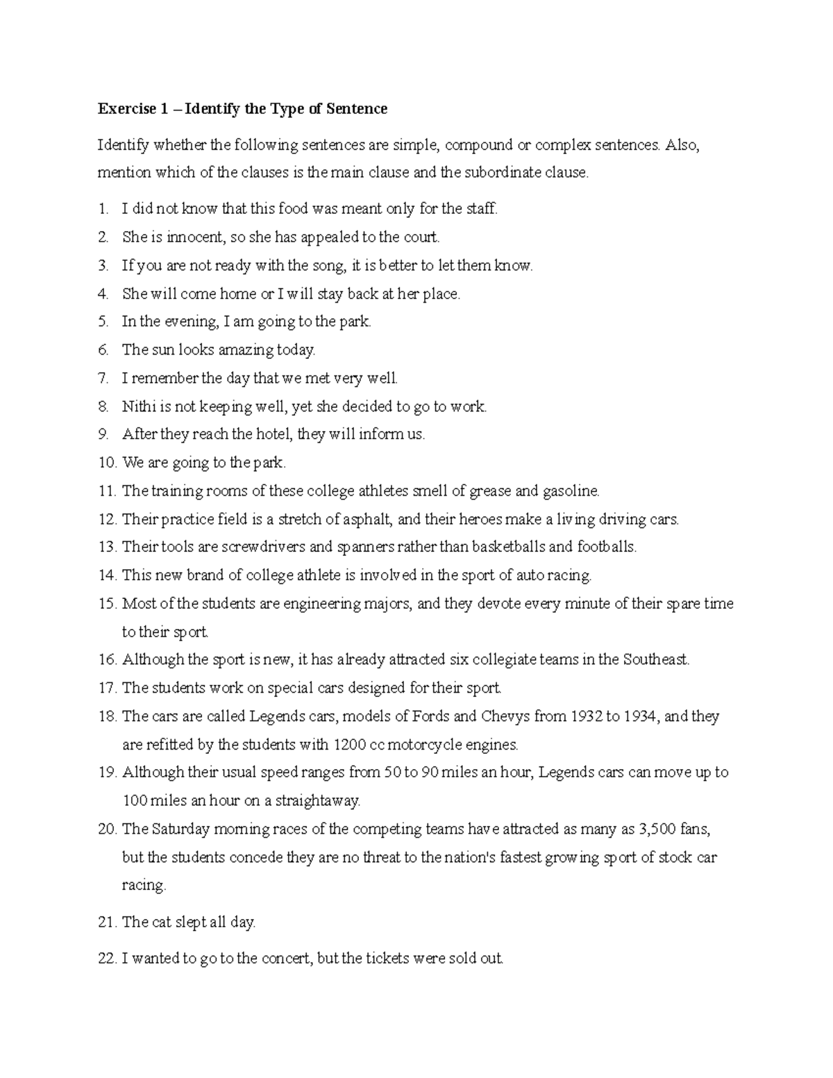 ENG101: Sentence Structure Exercises and Types of Sentences - Studocu