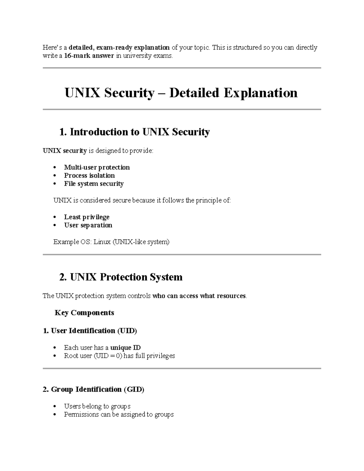 UNIX Security Overview: Key Concepts and Vulnerabilities - Studocu