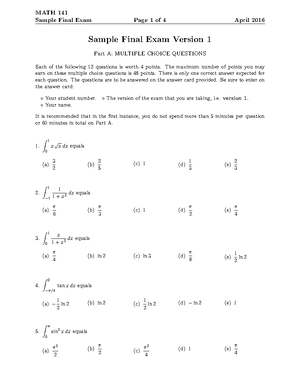 Math 141 - McGill - Calculus 2 - Studocu