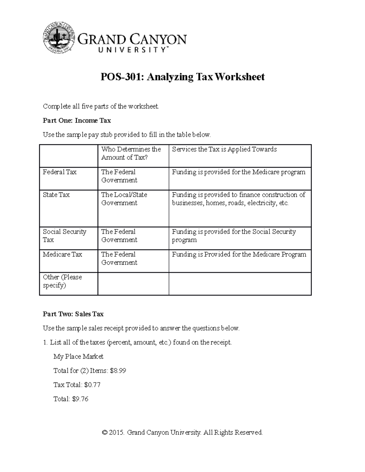POS301 - Analyzing Tax Worksheet for Topic 7 Assignment - Studocu