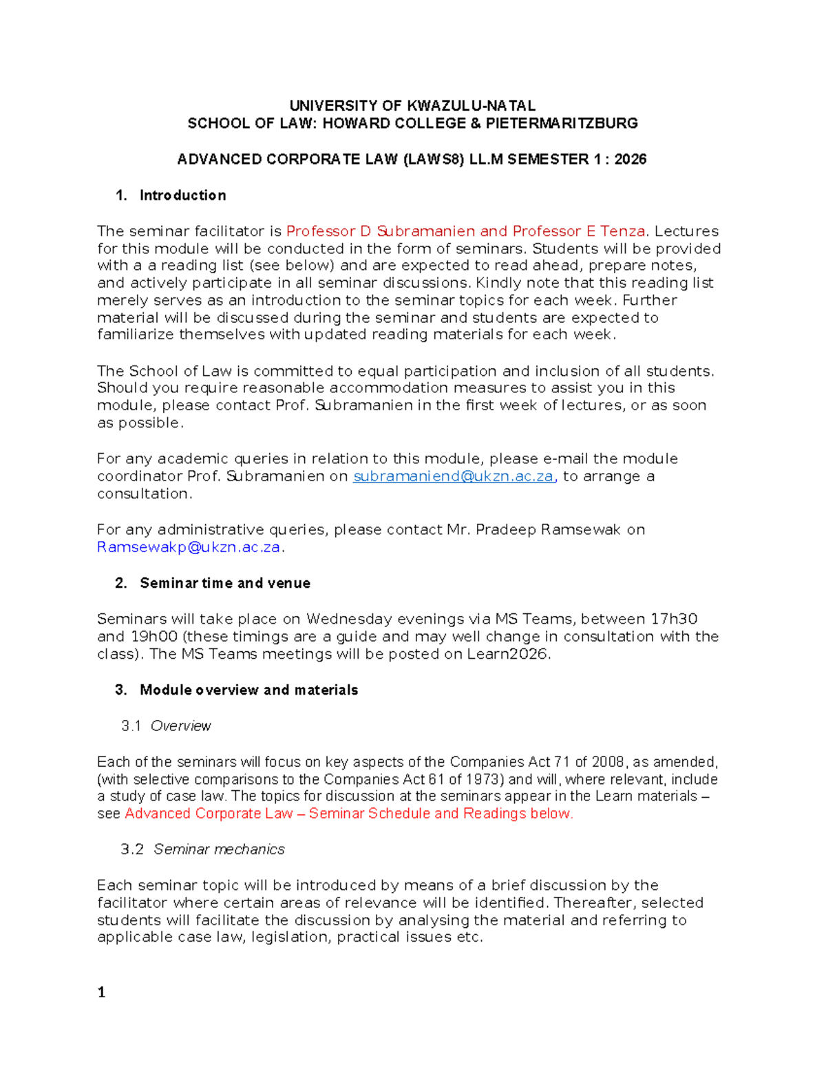 Advanced Corporate Law (LAWS8) LL.M Course Outline 2026 - Studocu