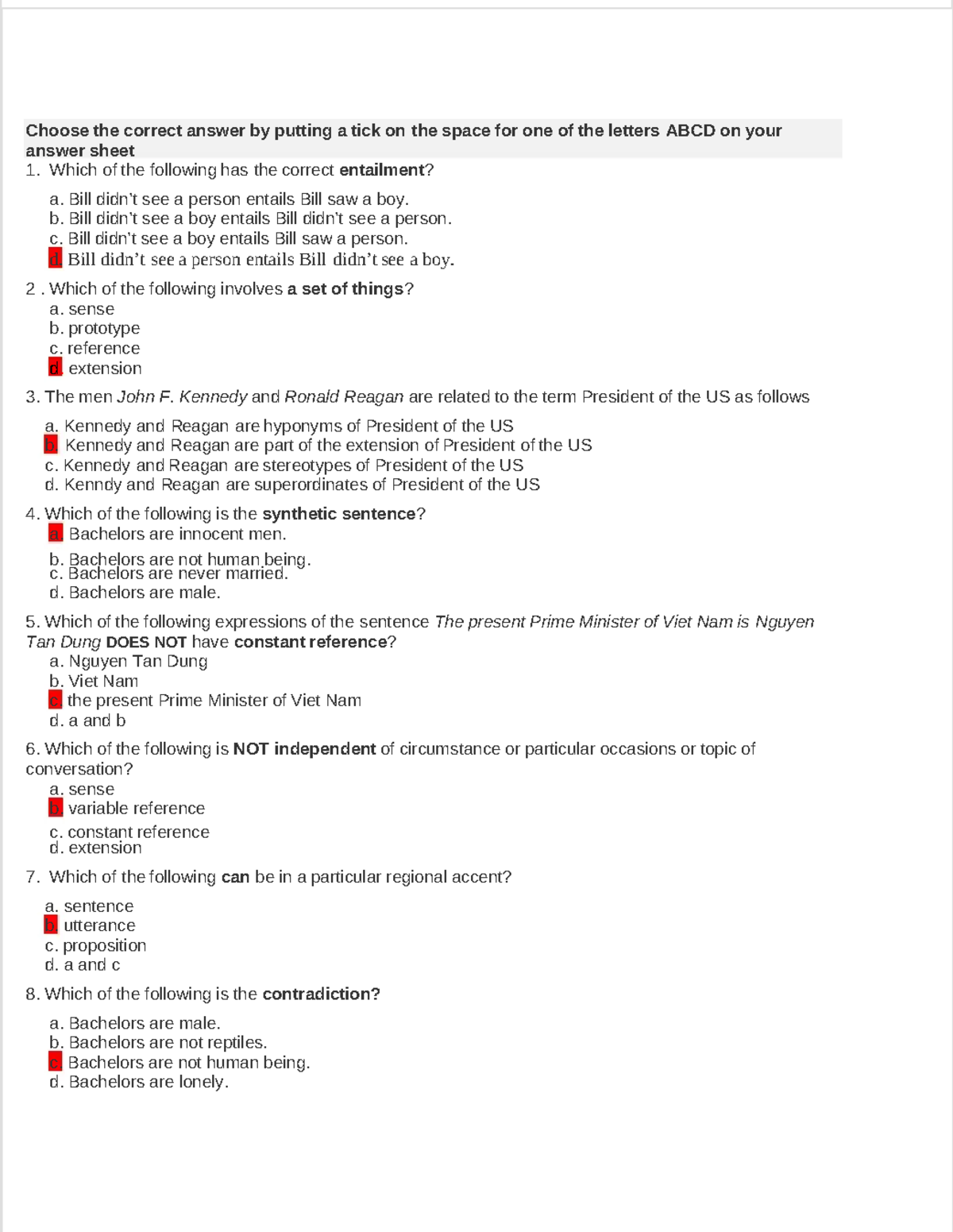 Trắc nghiệm Semantics (SEM101) - Đề thi và đáp án - Document Preview