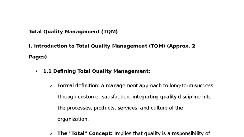 Total Quality Management (TQM) Overview and Principles - Studocu