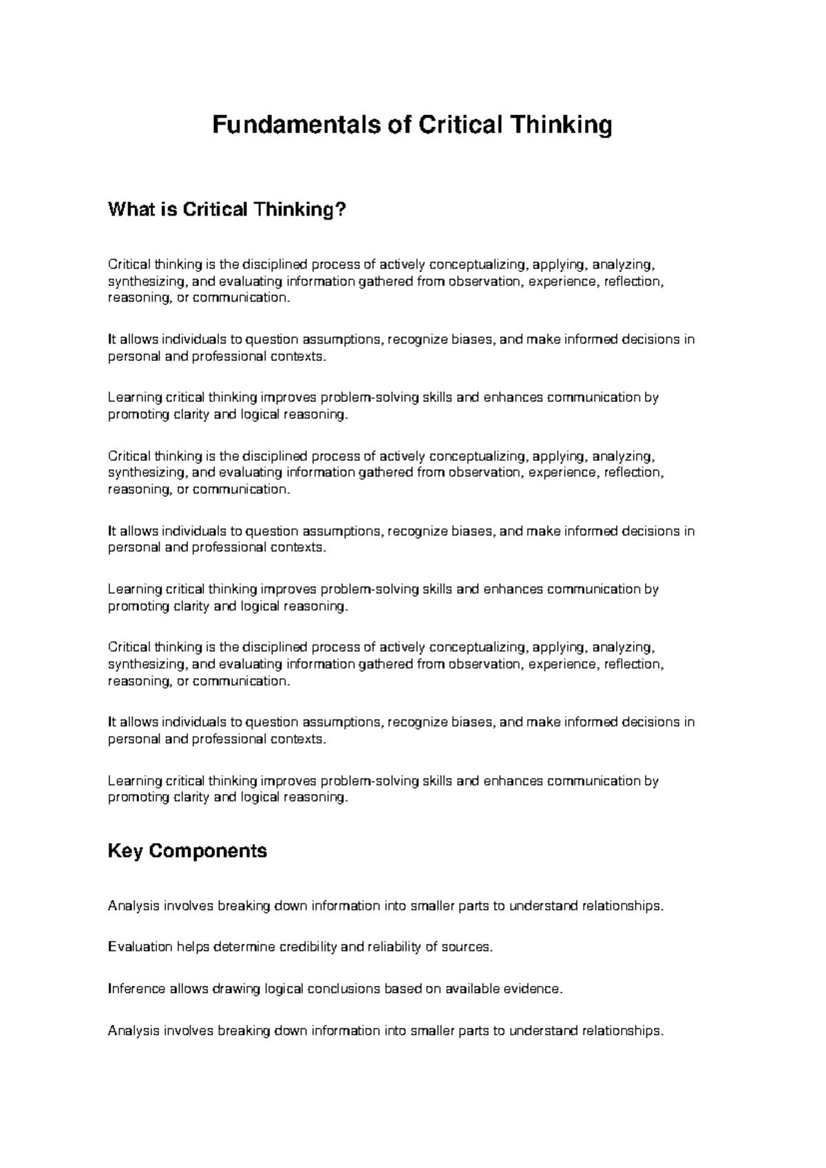 Critical Thinking Guide: Fundamentals and Key Components - Studocu