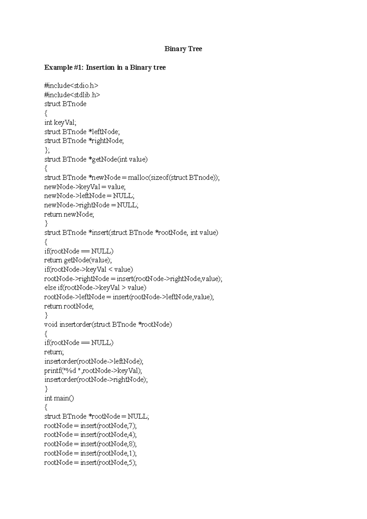 Binary Tree Operations and Traversals in C Programming (CS101) - Studocu