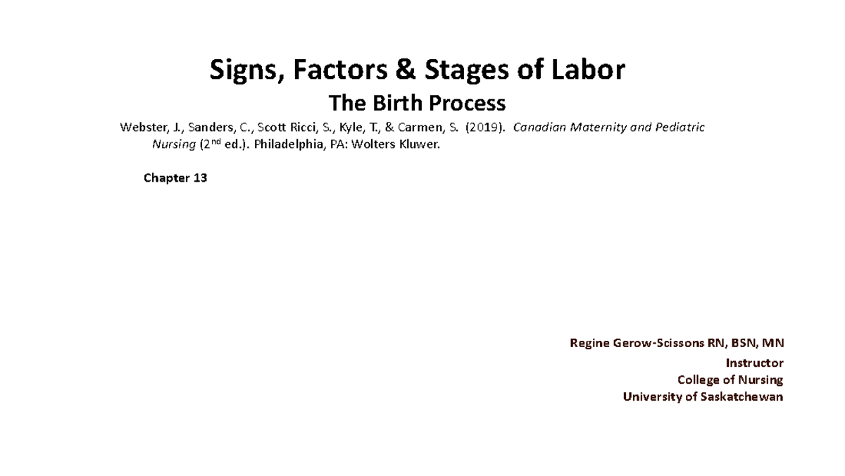 OBS2 - Lecture Notes on Signs and Stages of Labor Process - Studocu