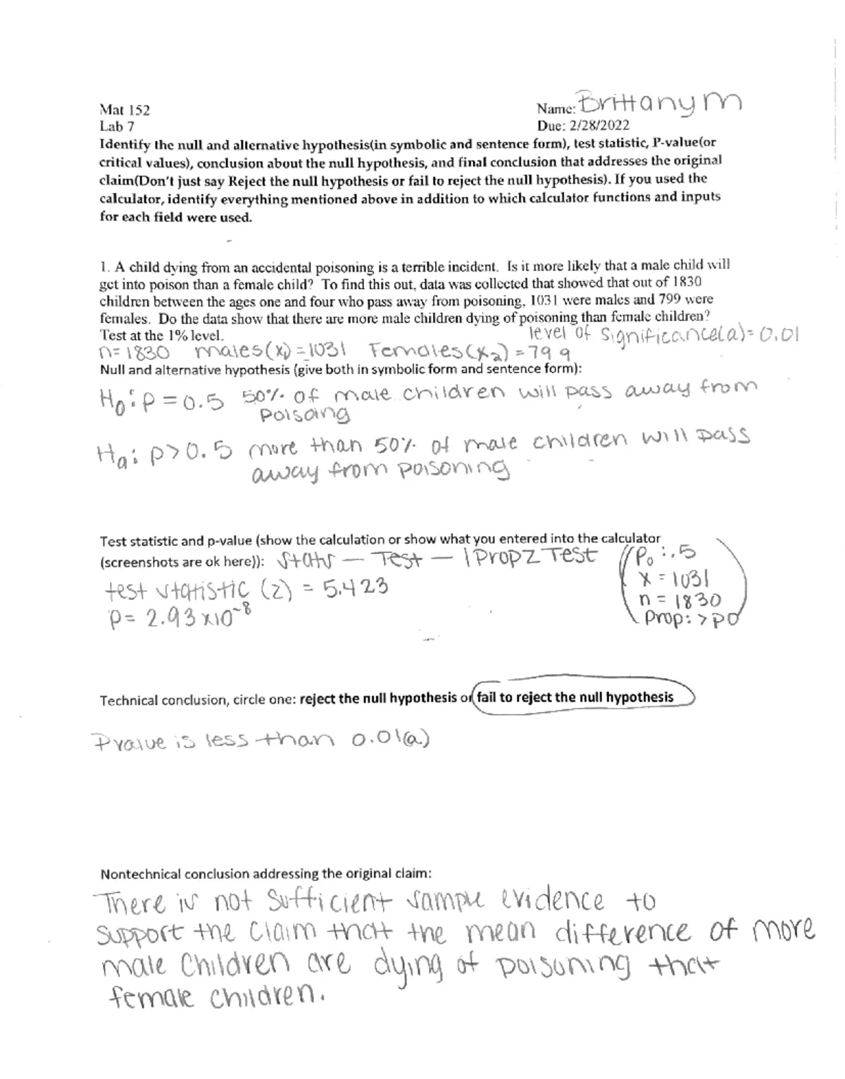 Mat 152 Lab 8 - Data Analysis Assignment Guide - Studocu