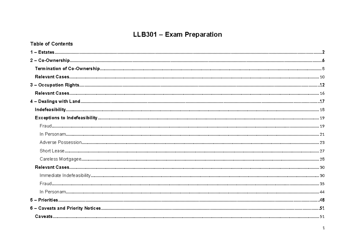 LLB301 Final Exam Study Notes: Property Law Concepts & Cases - Studocu