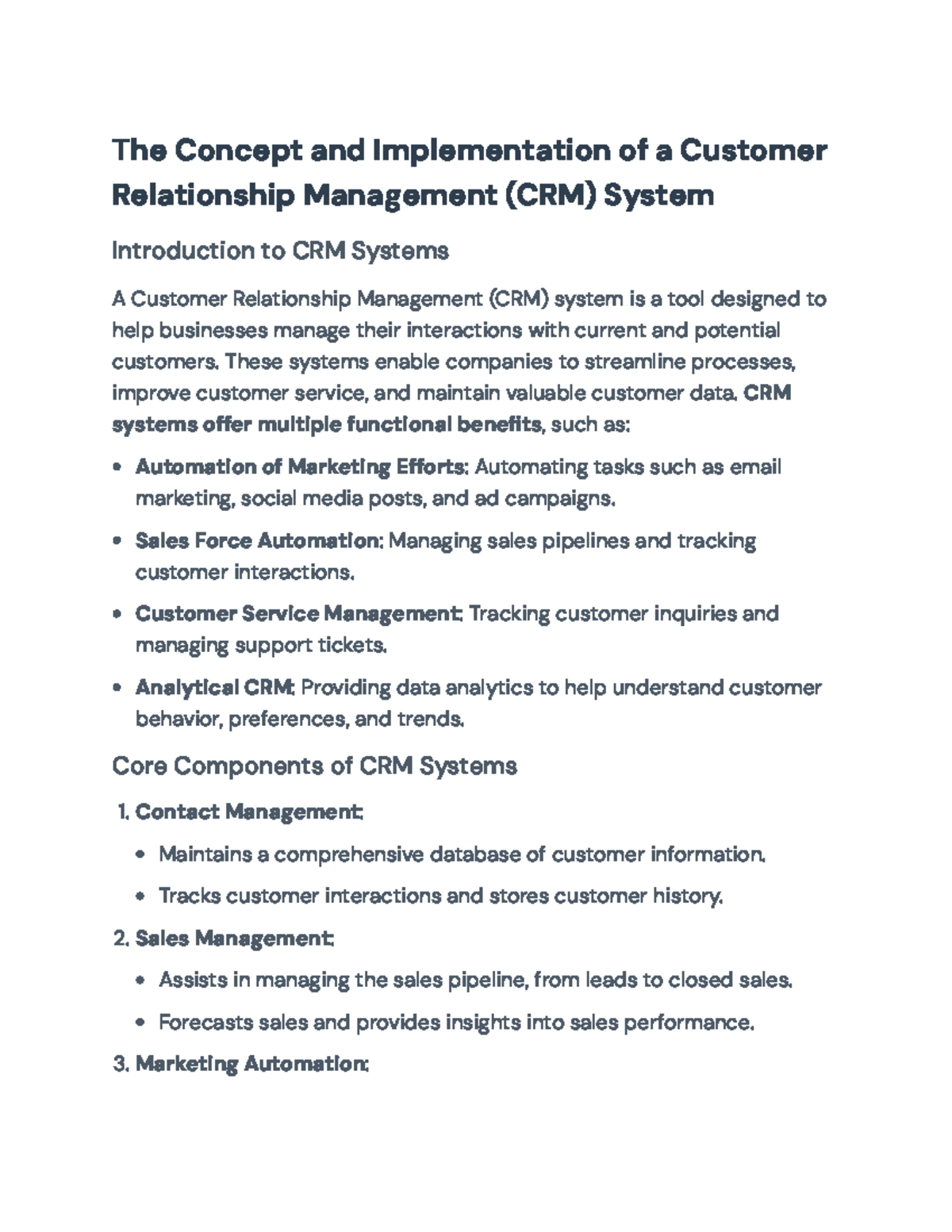 Final Exam Notes on CRM Systems: Concepts & Implementation - The ...
