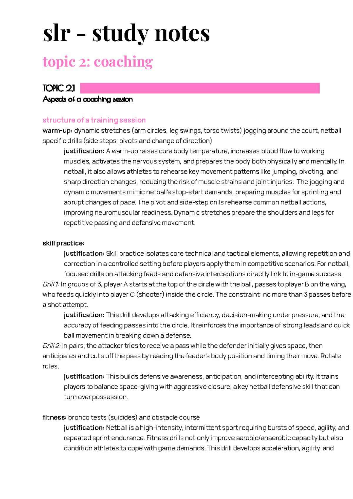 SLR Study Notes 2: Coaching Techniques and Training Session Structure ...