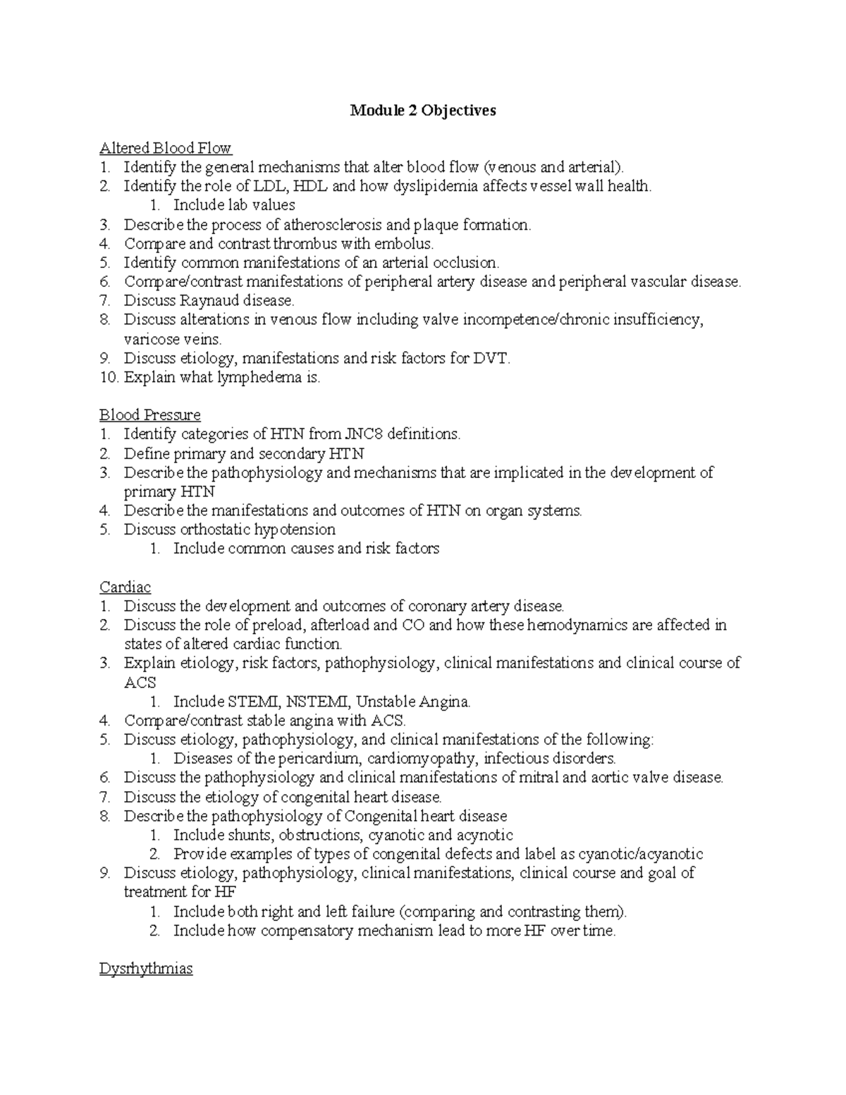 Module 2 Objectives: Altered Blood Flow, Hypertension, and Cardiac ...