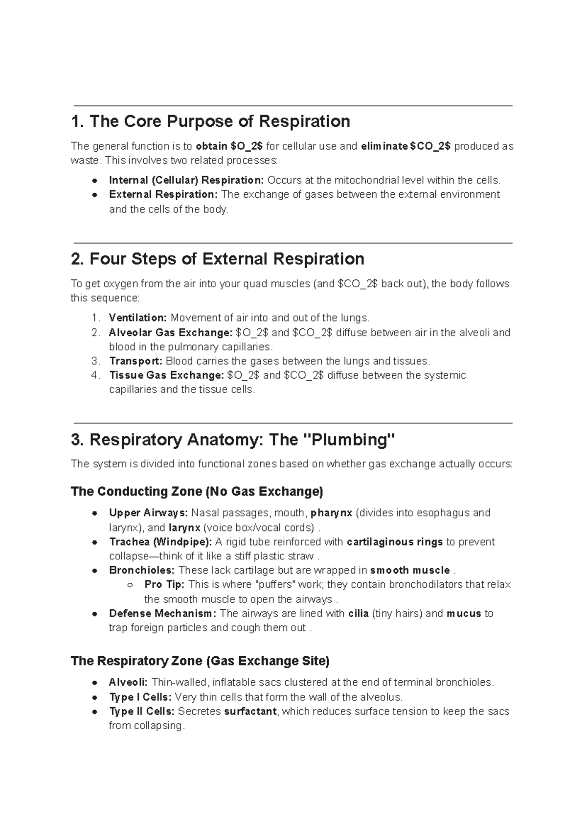 KINE 3012 Midterm 1 - Respiration and Anatomy Notes - Studocu