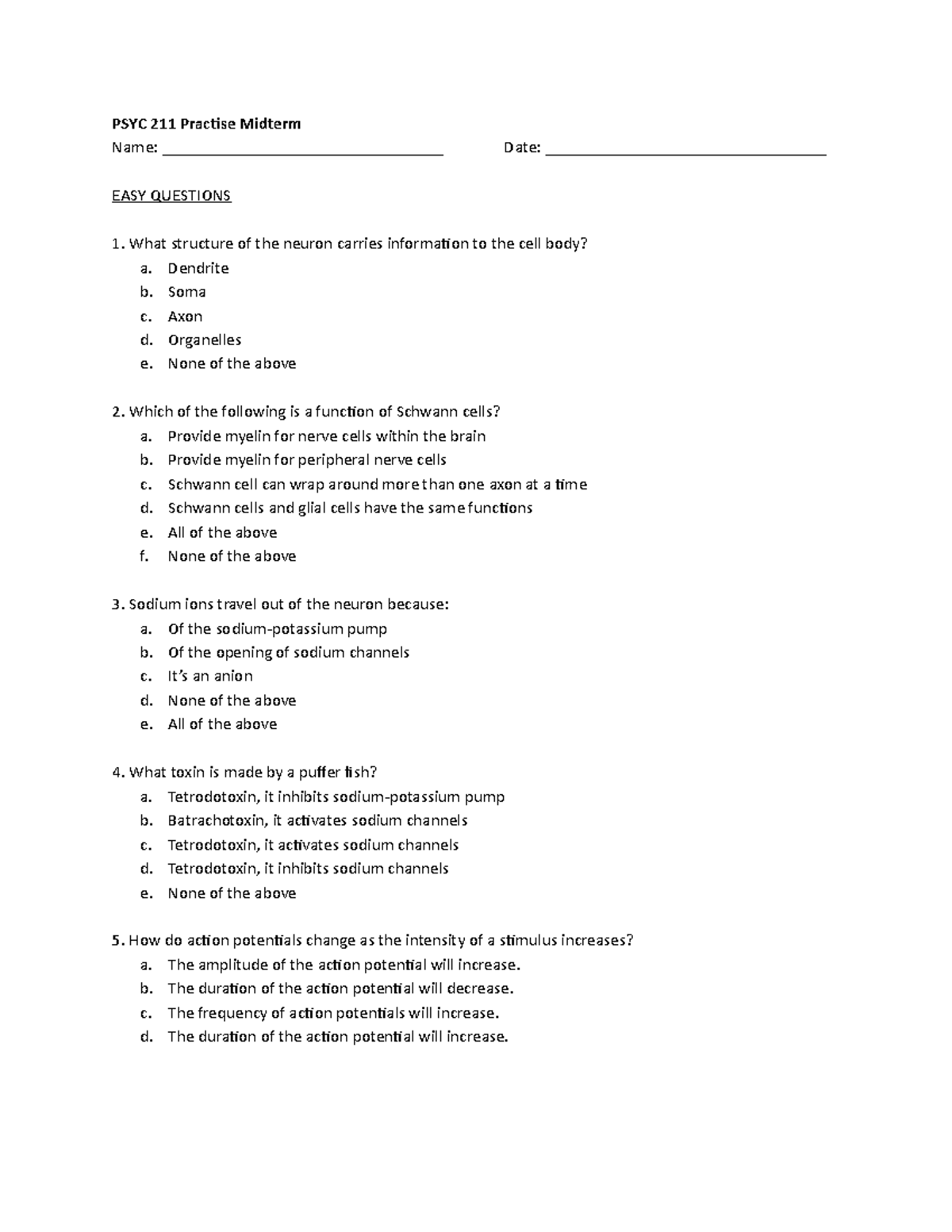 PSYC 211 Practice Midterm 1 - Practice Questions & Answers - Studocu