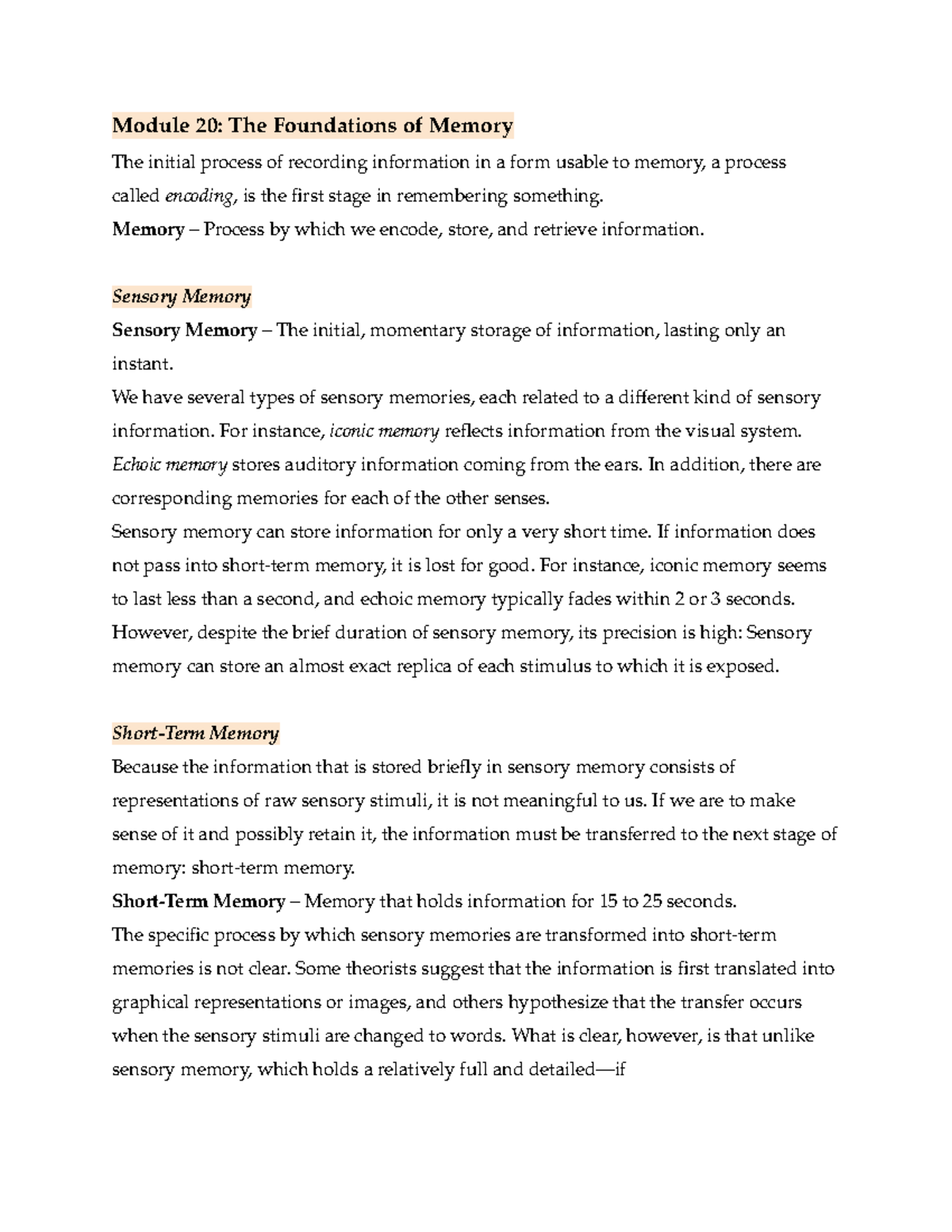 Memory Module 20: Understanding Memory Processes and Functions - Module ...